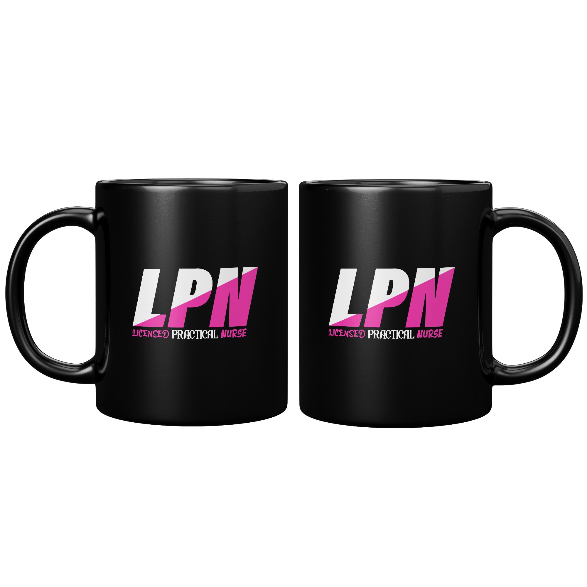 11 oz Black Coffee Mug with Stylish 'Licensed Practical Nurse' White and Fuchsia Color Block Design - Ideal LPN Gift