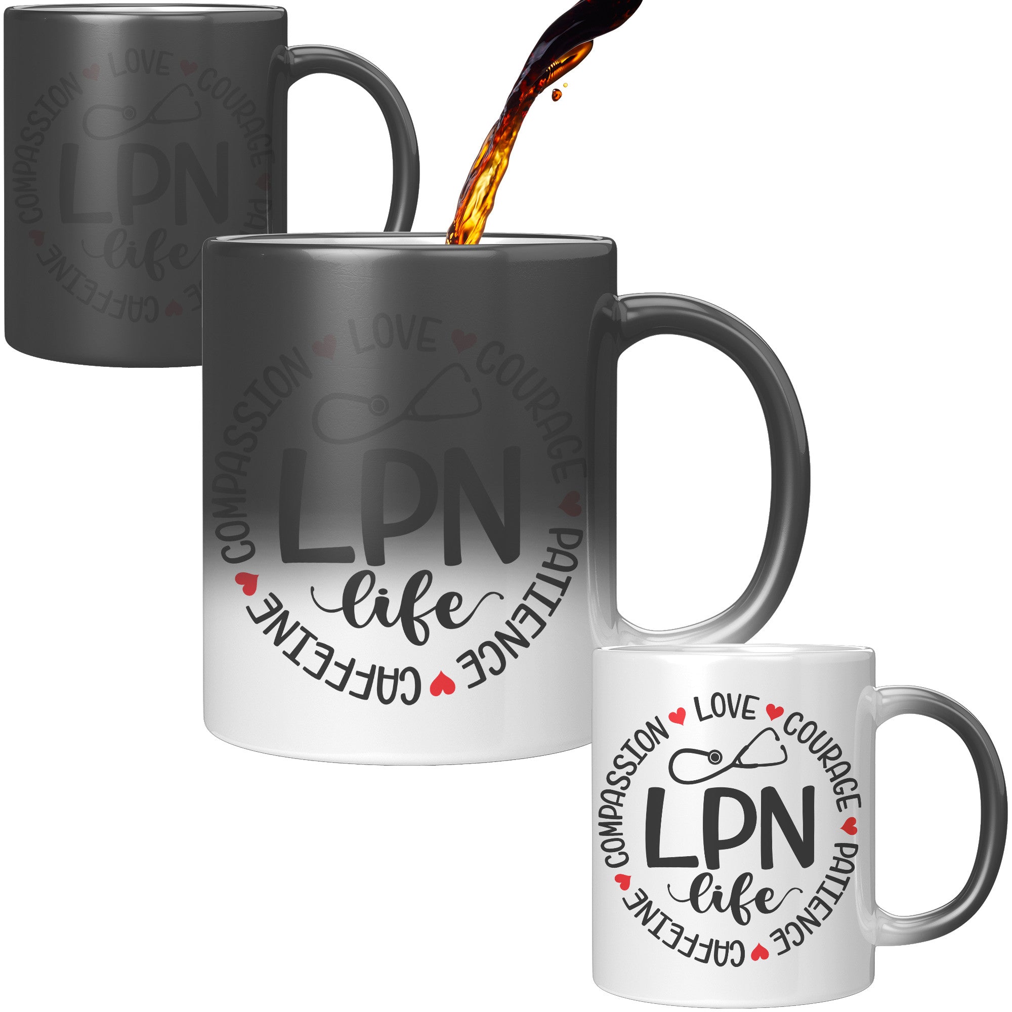 11 oz 'LPN Life' Magic Mug with Circle Design - Compassion, Love, Courage, Patience, Caffeine - Ideal Gift for Licensed Practical Nurses
