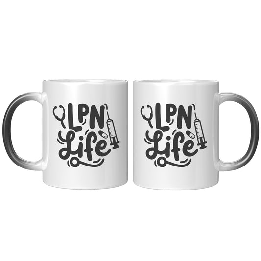 11 oz 'LPN Life' Magic Mug with Needle, Pill, and Stethoscope Design - Perfect for Licensed Practical Nurses