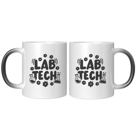 11 oz 'Lab Tech' Magic Mug with Daisy and Lab Vial Designs - Ideal for Laboratory Enthusiasts