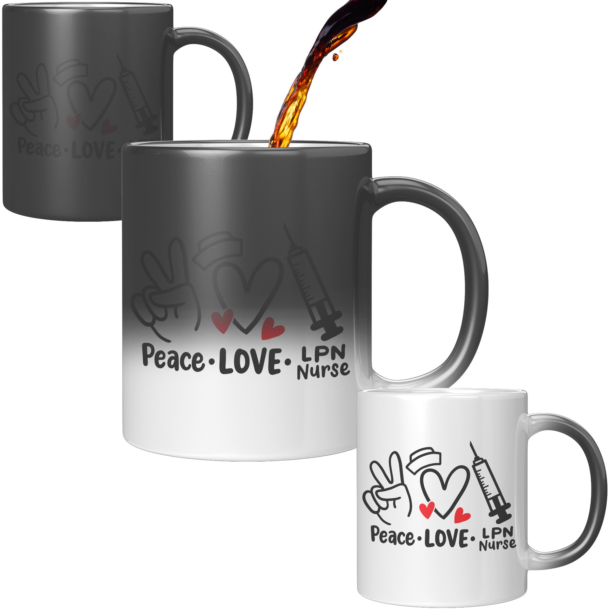 11 oz 'Peace Love LPN Nurse' Magic Mug with Peace Sign, Heart, and Needle Images - Ideal Gift for LPN Nurses