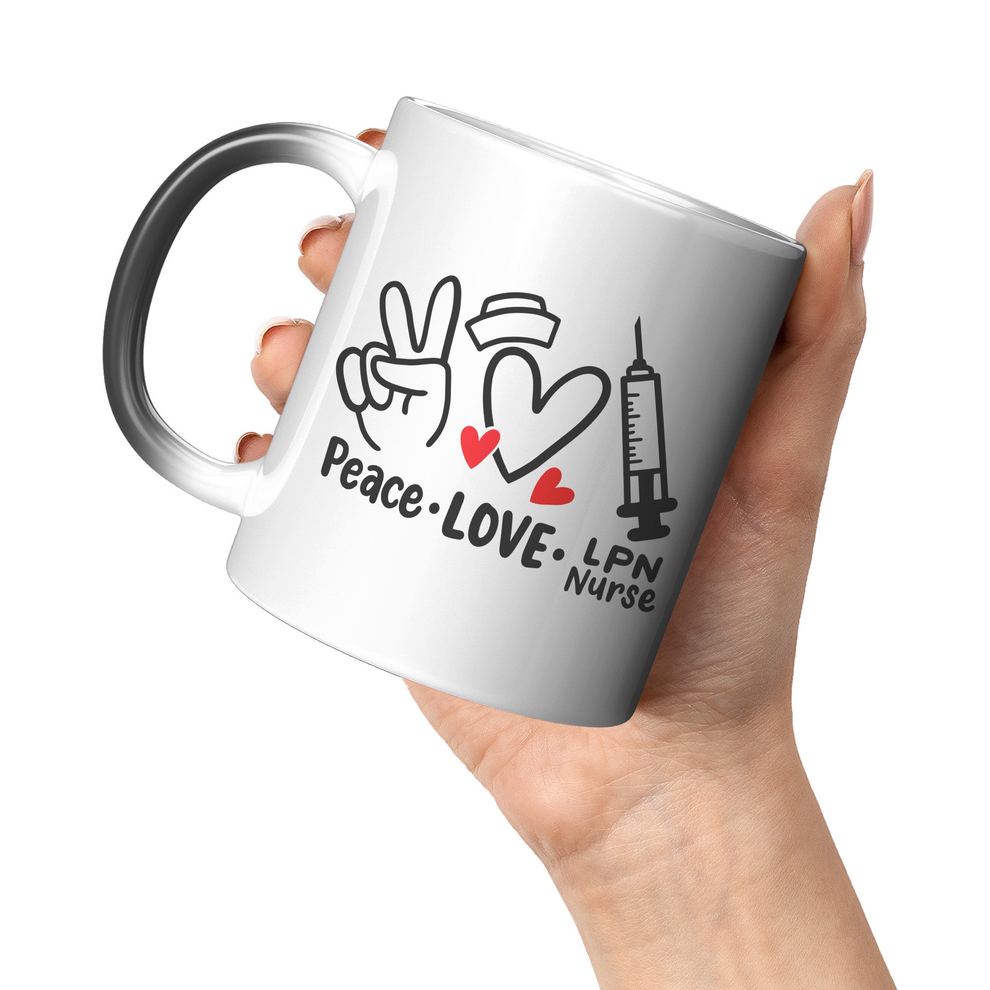 11 oz 'Peace Love LPN Nurse' Magic Mug with Peace Sign, Heart, and Needle Images - Ideal Gift for LPN Nurses