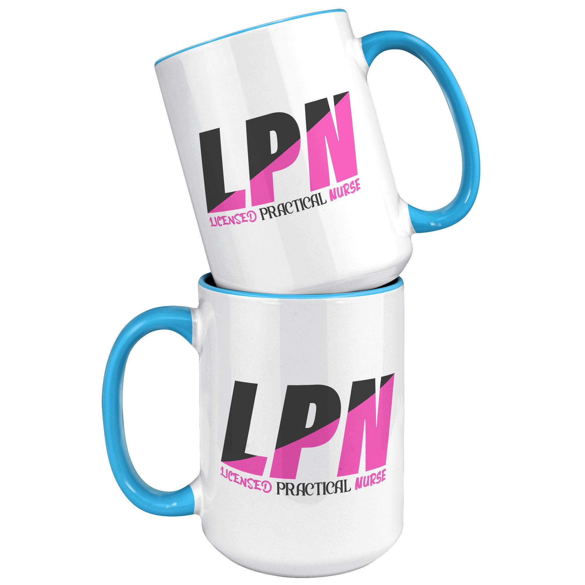 15 oz Accent Mug in Black and Fuschia Color Block - 'Licensed Practical Nurse' Bold Text - Spacious and Stylish for LPNs