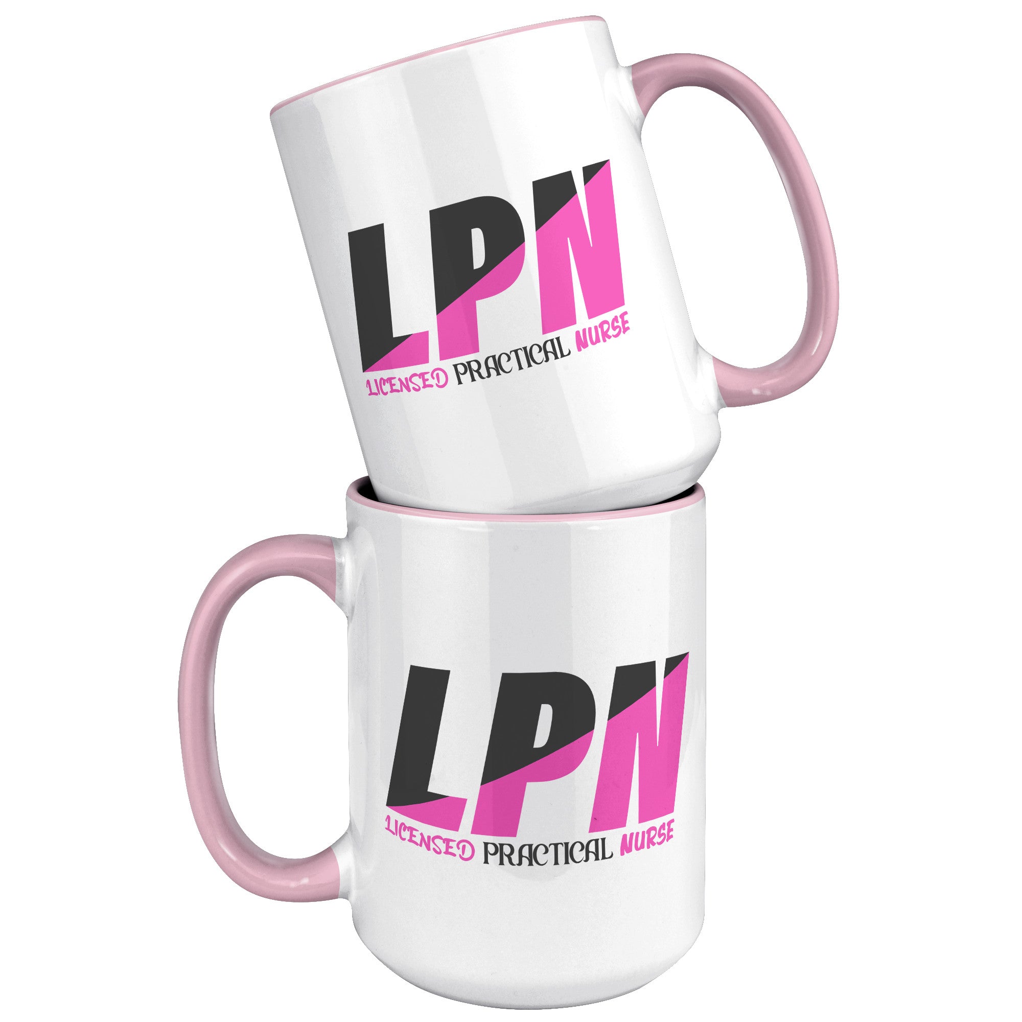 15 oz Accent Mug in Black and Fuschia Color Block - 'Licensed Practical Nurse' Bold Text - Spacious and Stylish for LPNs