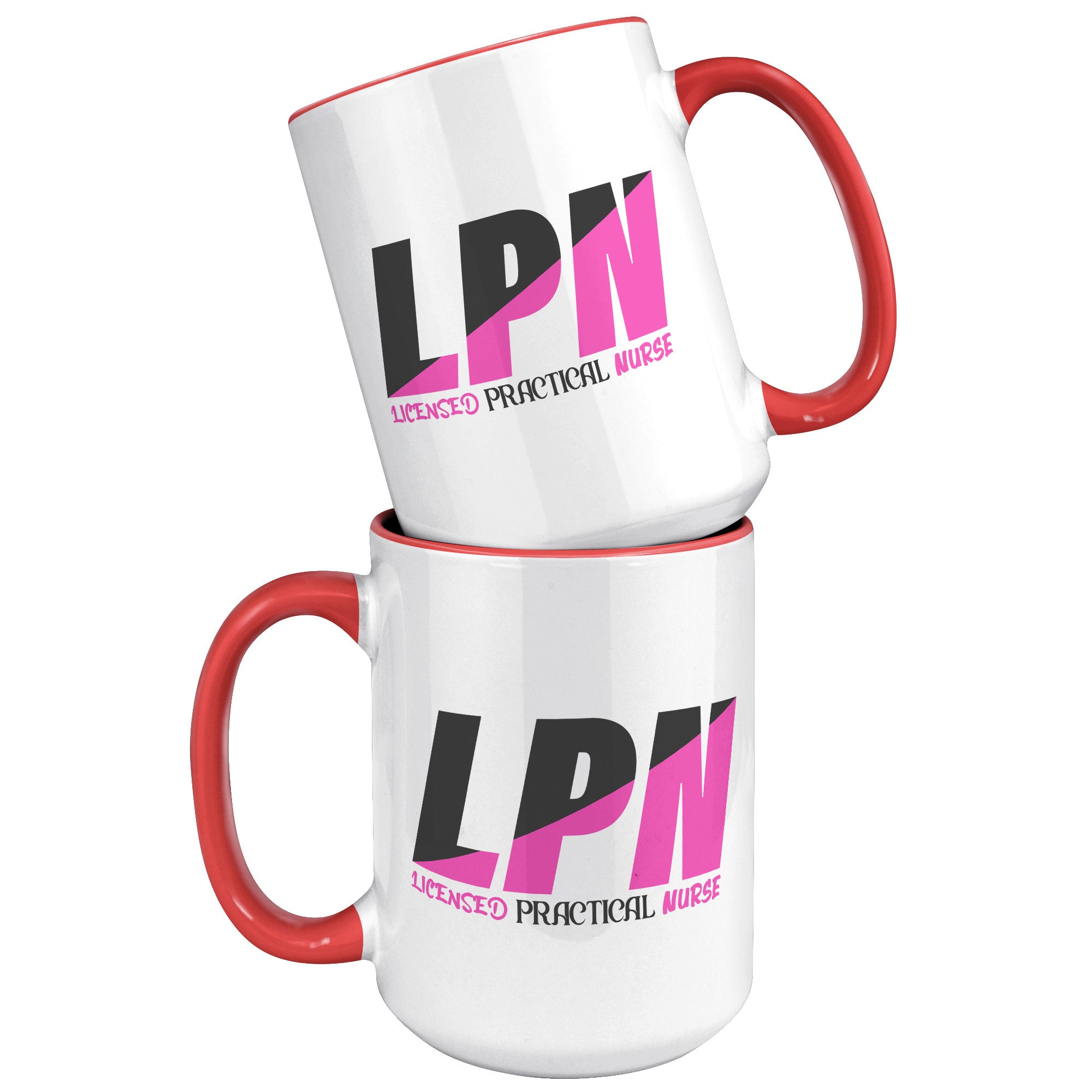 15 oz Accent Mug in Black and Fuschia Color Block - 'Licensed Practical Nurse' Bold Text - Spacious and Stylish for LPNs
