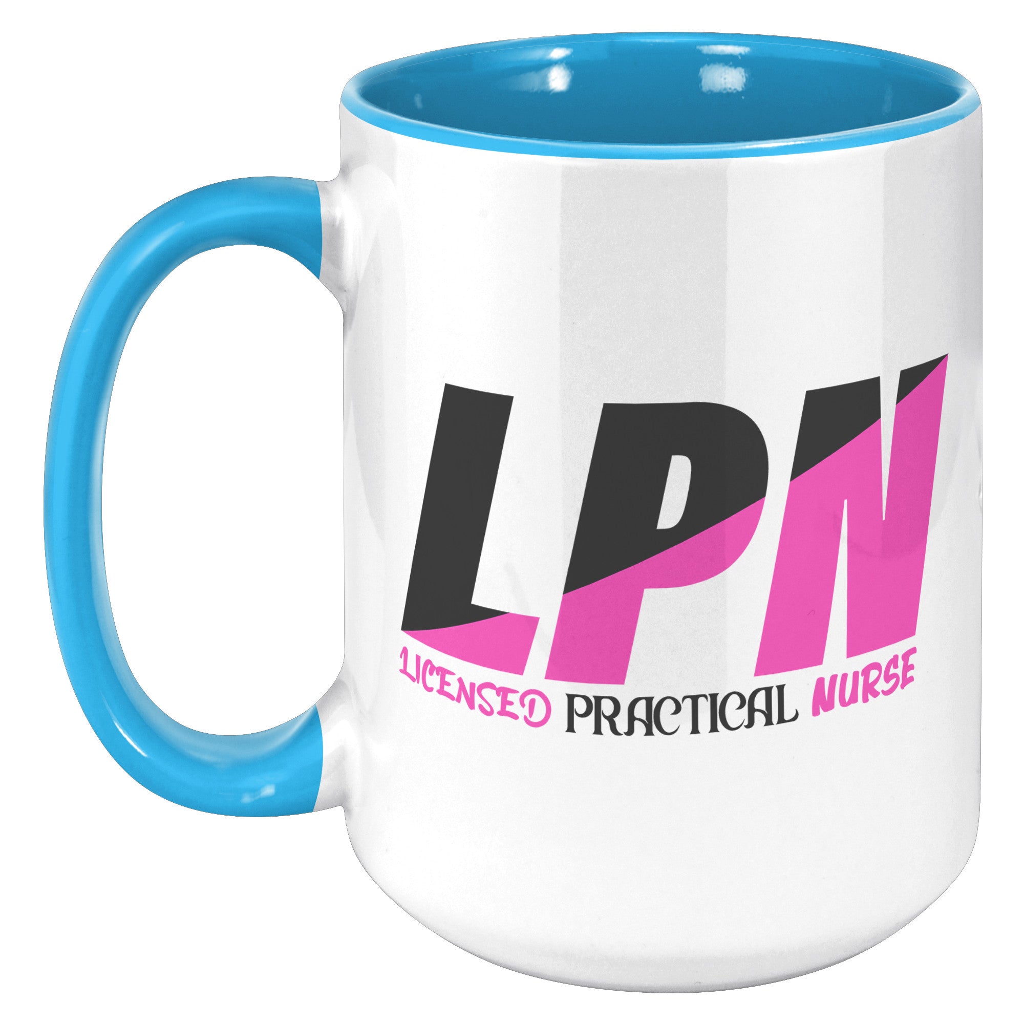 15 oz Accent Mug in Black and Fuschia Color Block - 'Licensed Practical Nurse' Bold Text - Spacious and Stylish for LPNs