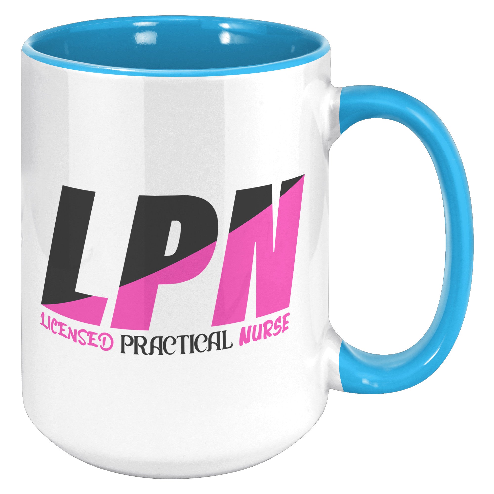 15 oz Accent Mug in Black and Fuschia Color Block - 'Licensed Practical Nurse' Bold Text - Spacious and Stylish for LPNs