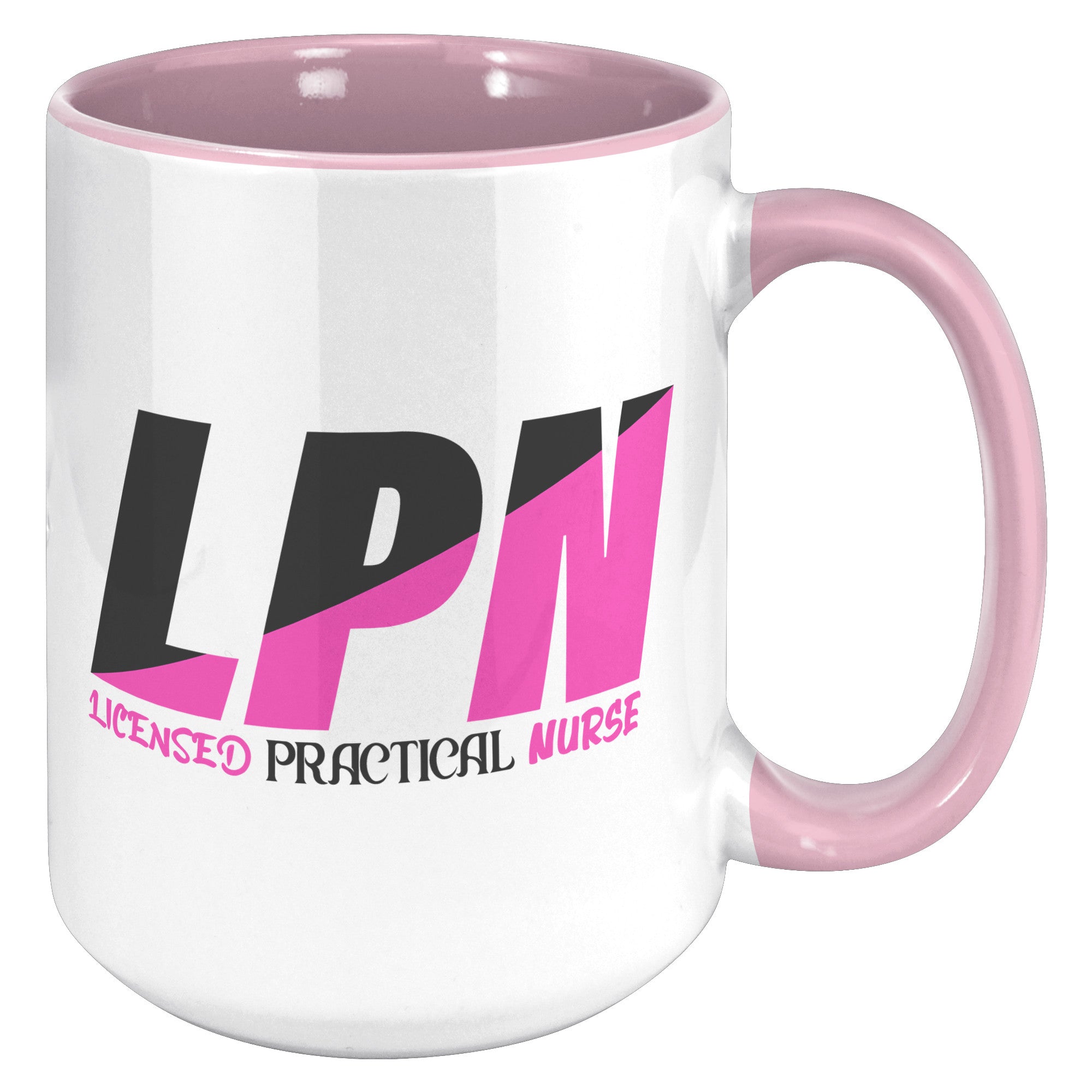 15 oz Accent Mug in Black and Fuschia Color Block - 'Licensed Practical Nurse' Bold Text - Spacious and Stylish for LPNs