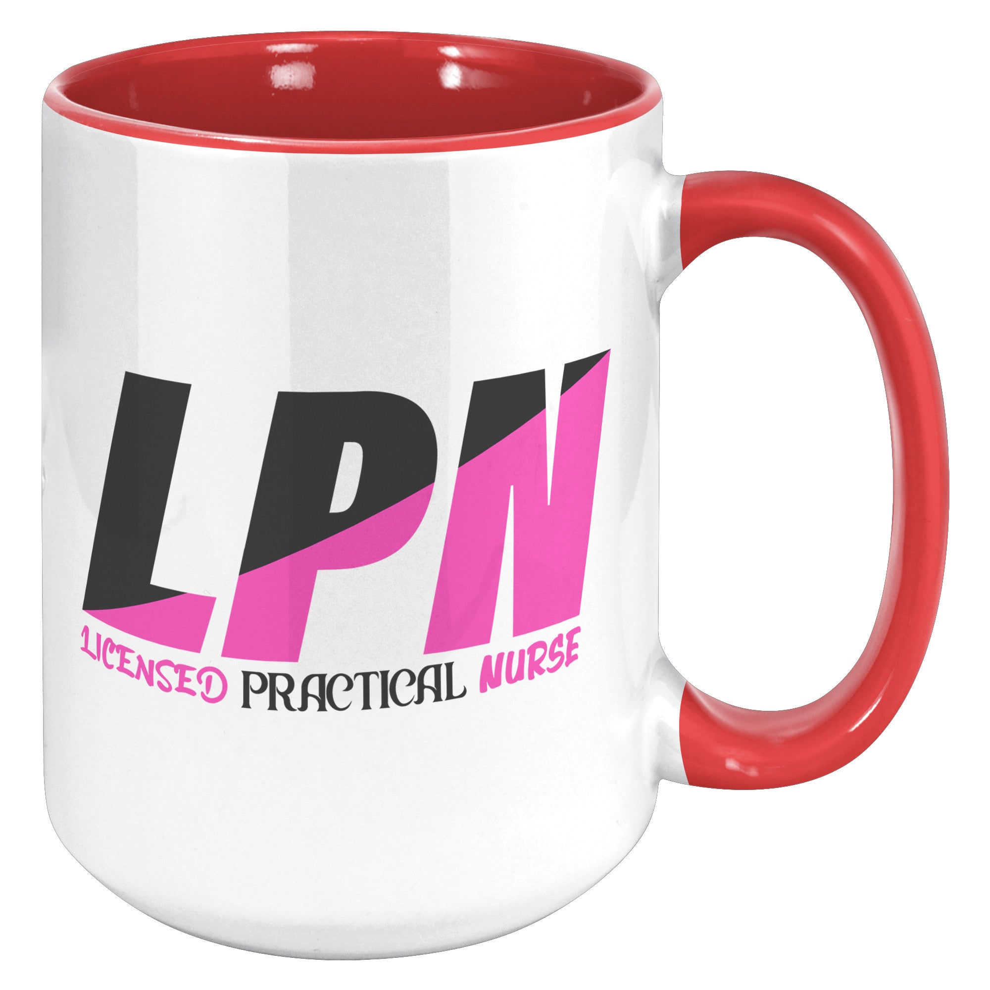 15 oz Accent Mug in Black and Fuschia Color Block - 'Licensed Practical Nurse' Bold Text - Spacious and Stylish for LPNs