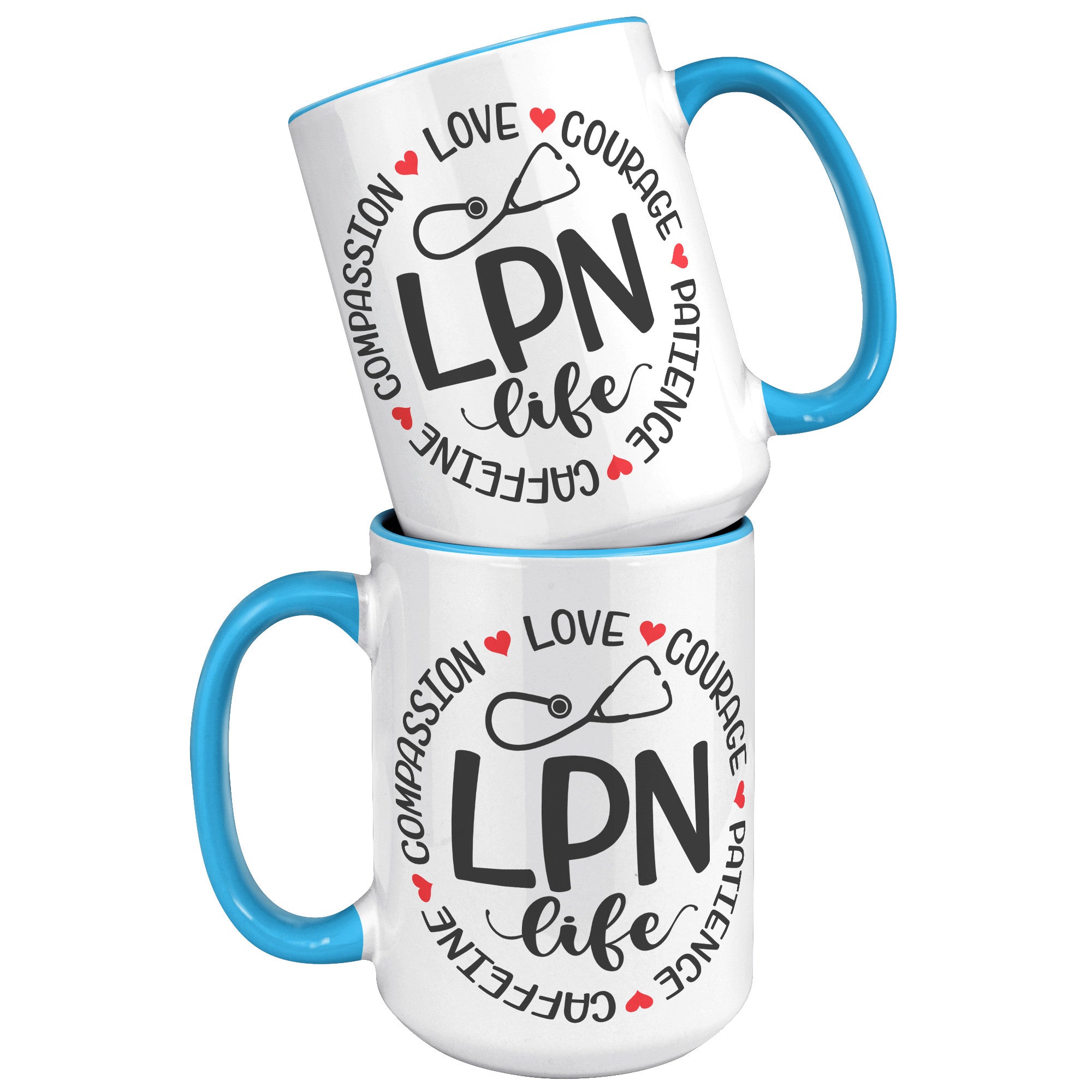 15 oz LPN Life Accent Mug with Circle Design - Compassion, Love, Courage, Patience, Caffeine - Ideal Gift for Licensed Practical Nurses