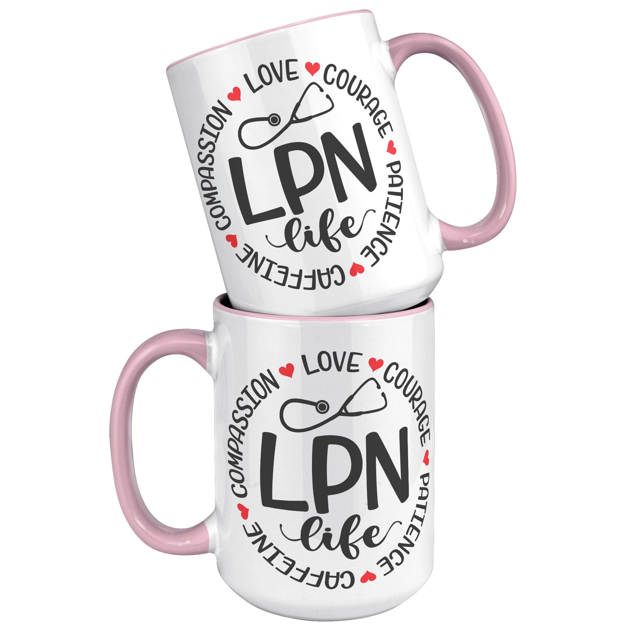 15 oz LPN Life Accent Mug with Circle Design - Compassion, Love, Courage, Patience, Caffeine - Ideal Gift for Licensed Practical Nurses