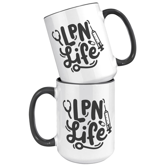 15 oz 'LPN Life' Accent Mug with Needle, Pill, and Stethoscope Design - Perfect for Licensed Practical Nurses