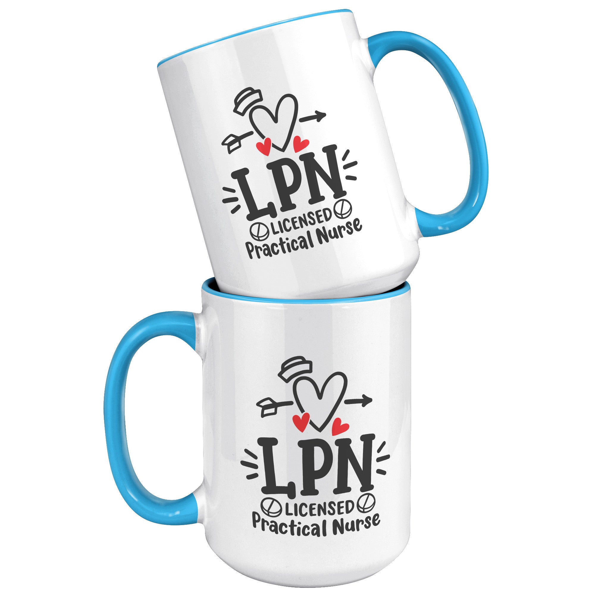 15 oz 'Licensed Practical Nurse' Accent Mug with Heart, Nurse's Hat, and Pill Images - Ideal for LPN Professionals