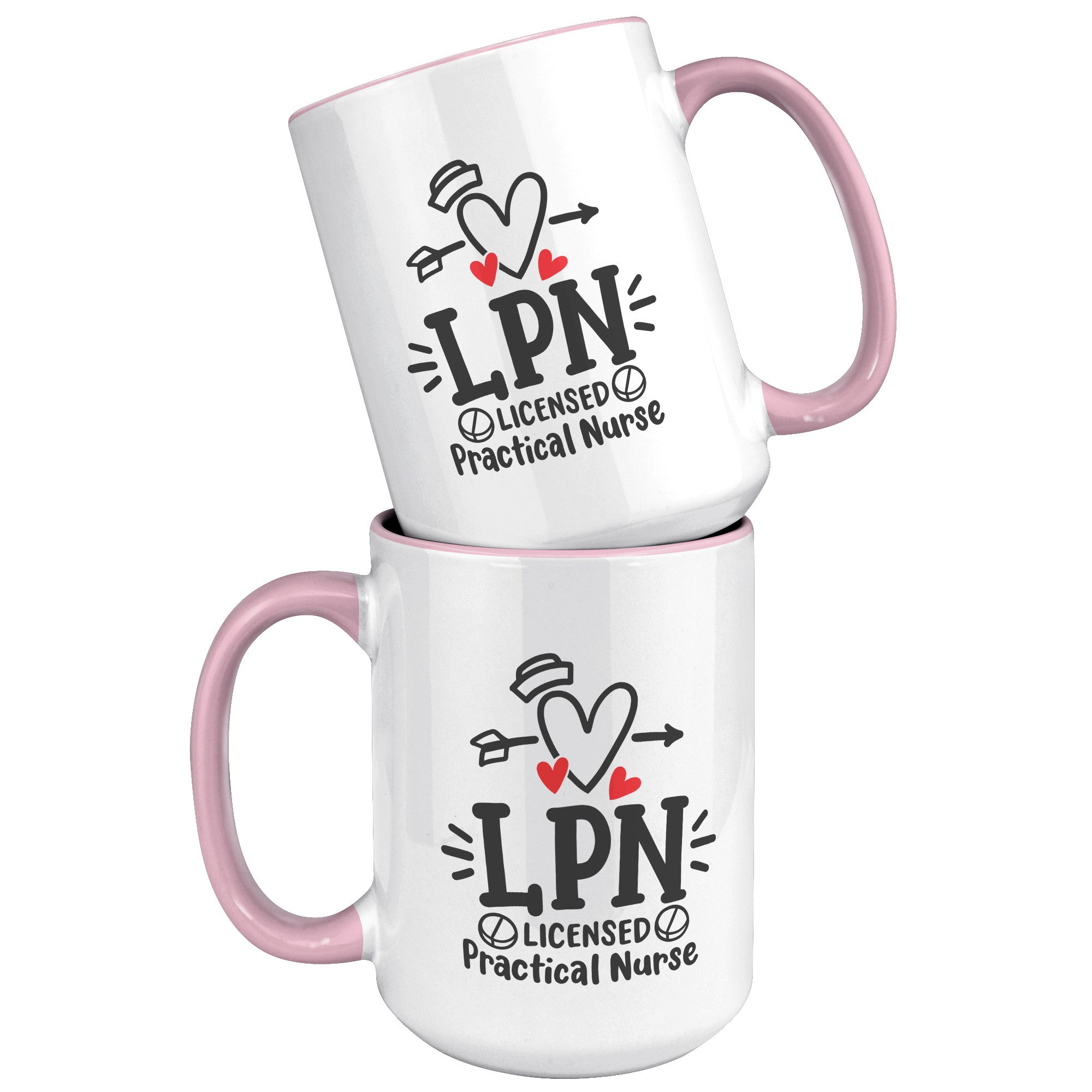 15 oz 'Licensed Practical Nurse' Accent Mug with Heart, Nurse's Hat, and Pill Images - Ideal for LPN Professionals