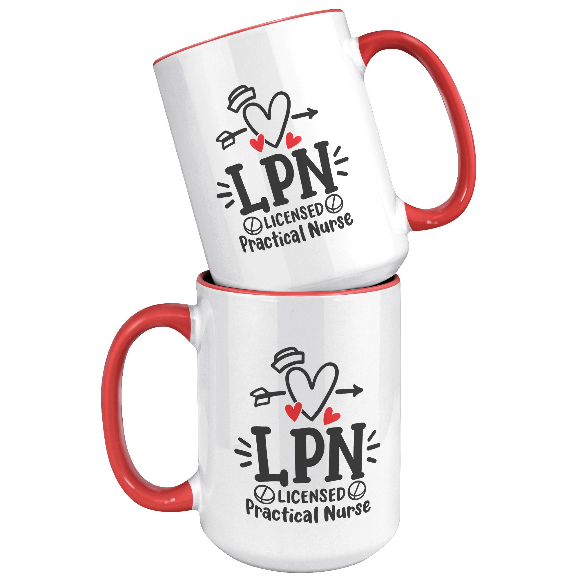 15 oz 'Licensed Practical Nurse' Accent Mug with Heart, Nurse's Hat, and Pill Images - Ideal for LPN Professionals