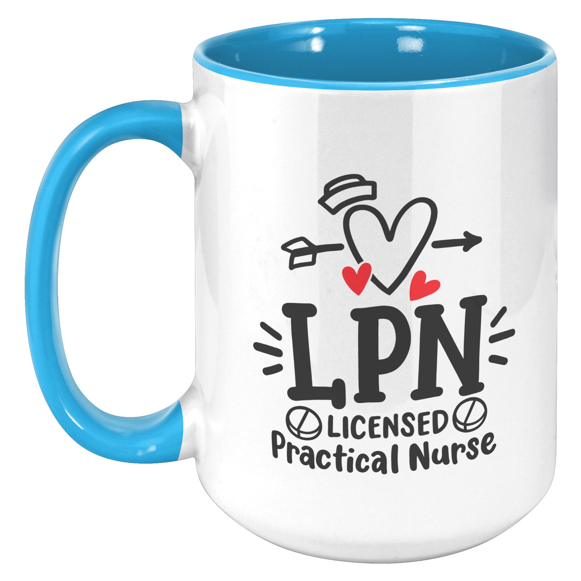 15 oz 'Licensed Practical Nurse' Accent Mug with Heart, Nurse's Hat, and Pill Images - Ideal for LPN Professionals