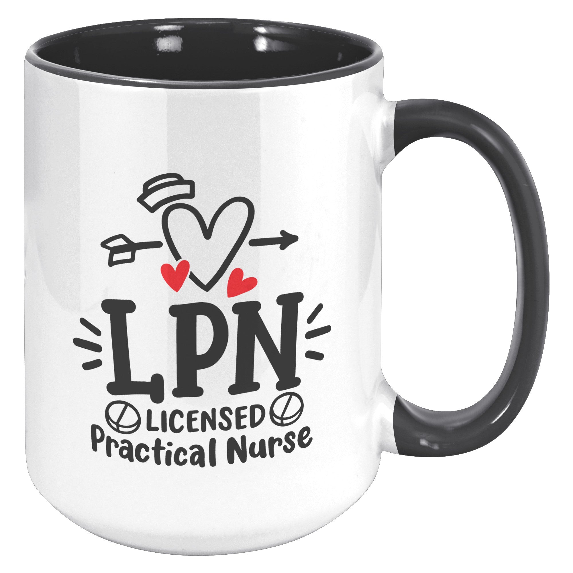 15 oz 'Licensed Practical Nurse' Accent Mug with Heart, Nurse's Hat, and Pill Images - Ideal for LPN Professionals