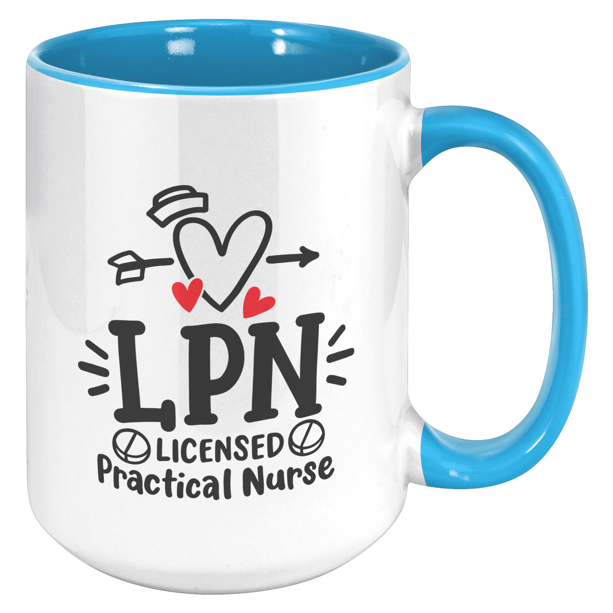 15 oz 'Licensed Practical Nurse' Accent Mug with Heart, Nurse's Hat, and Pill Images - Ideal for LPN Professionals