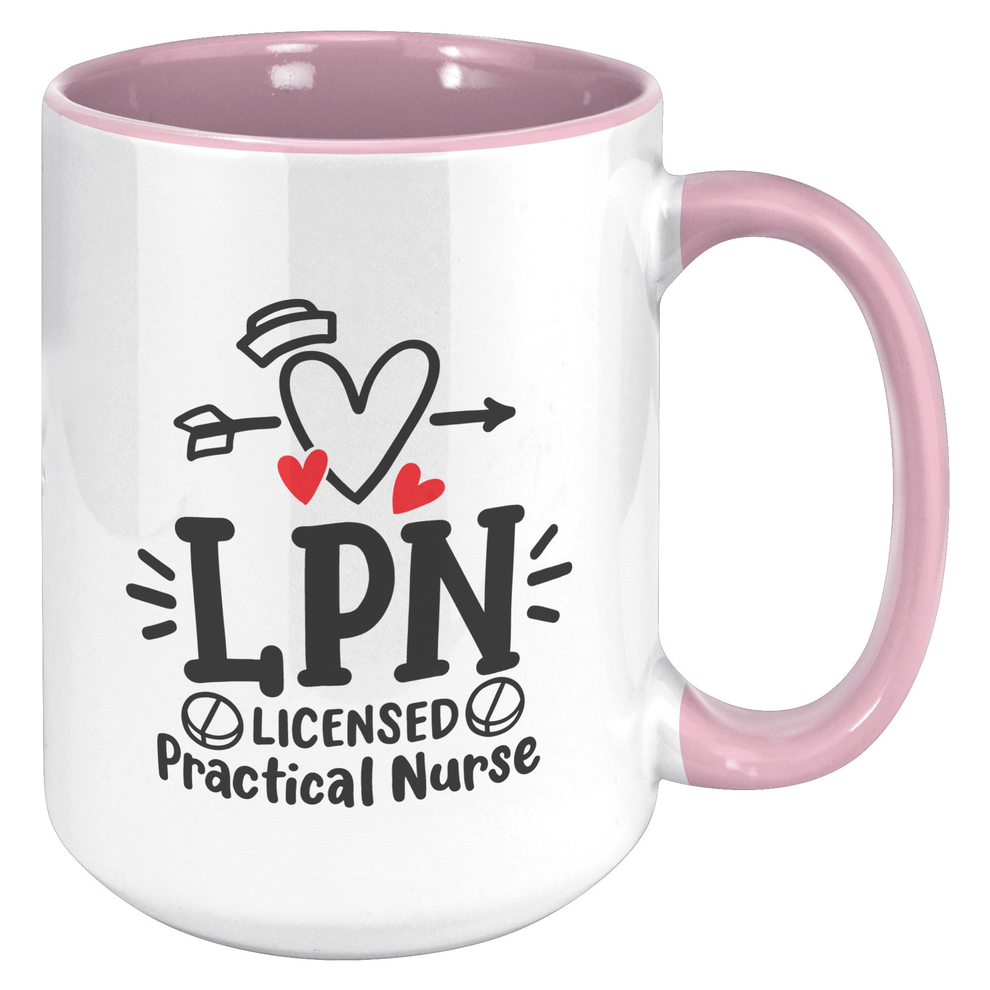 15 oz 'Licensed Practical Nurse' Accent Mug with Heart, Nurse's Hat, and Pill Images - Ideal for LPN Professionals