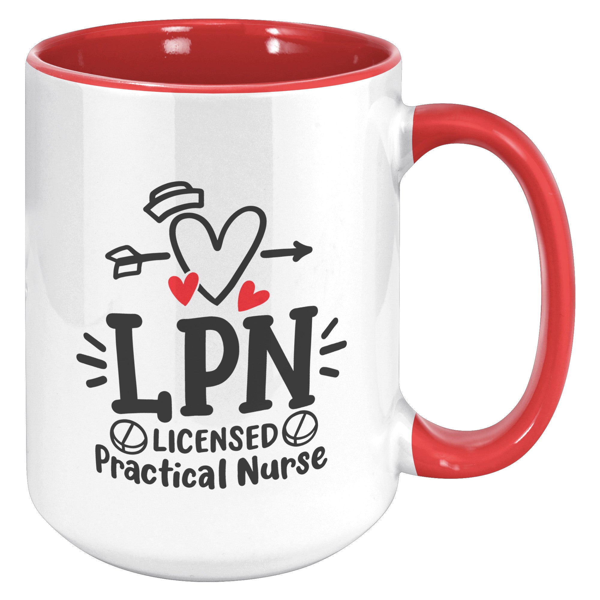 15 oz 'Licensed Practical Nurse' Accent Mug with Heart, Nurse's Hat, and Pill Images - Ideal for LPN Professionals
