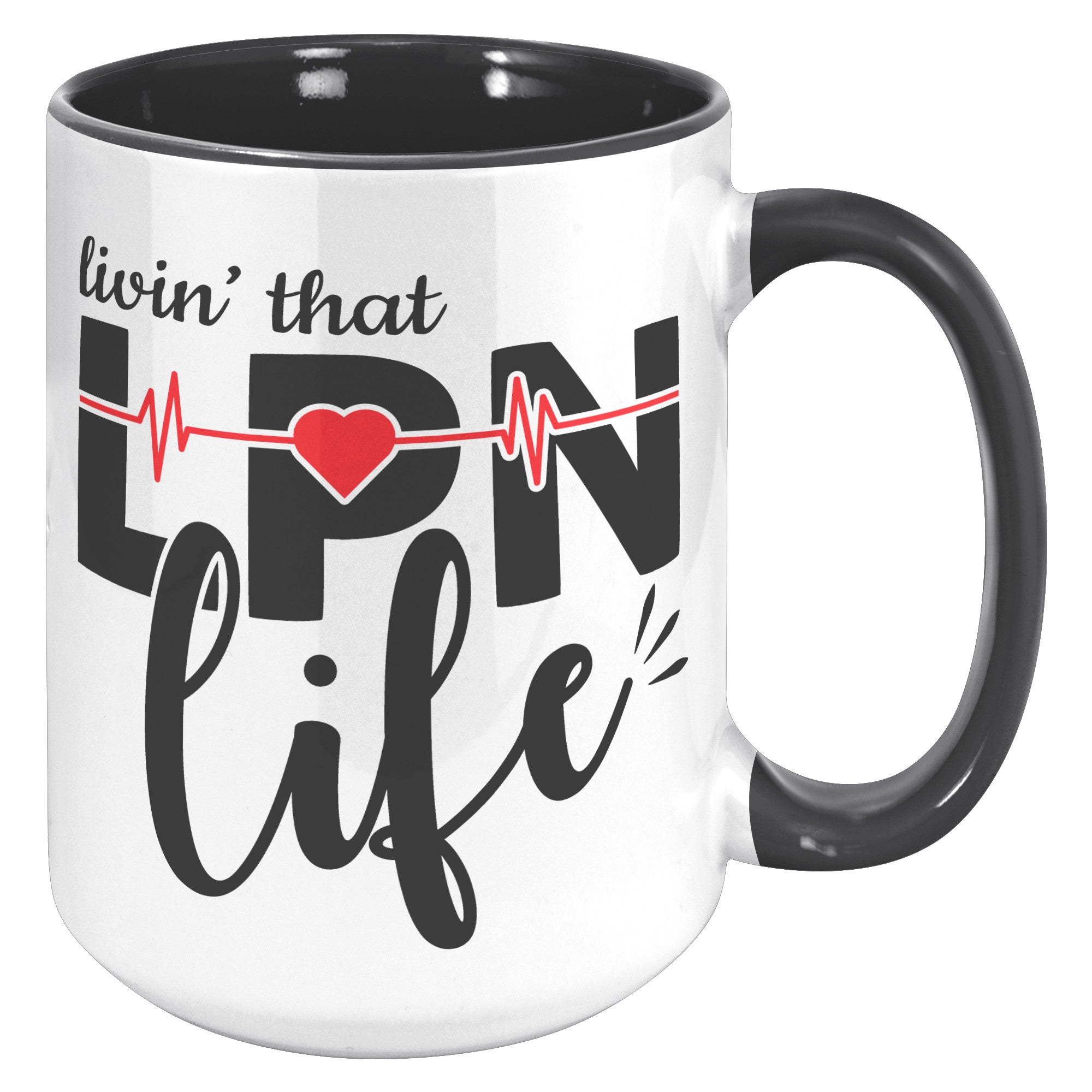 15 oz 'Livin' That LPN Life' Accent Mug with EKG Monitor Design - Perfect Gift for Licensed Practical Nurses