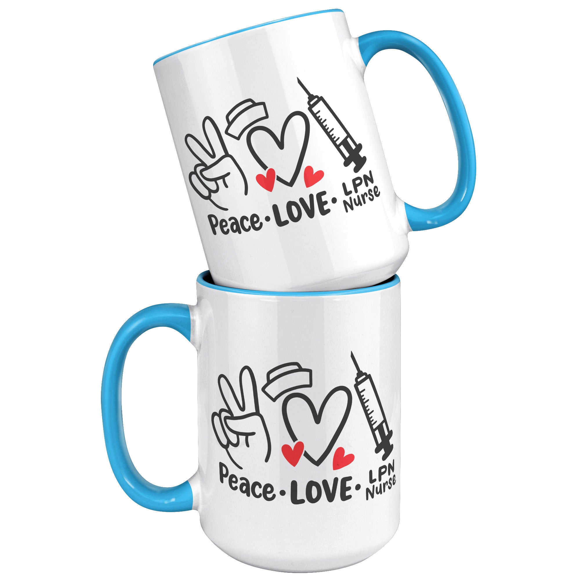 15 oz 'Peace Love LPN Nurse' Accent Mug with Peace Sign, Heart, and Needle - Perfect Gift for LPN Nurses