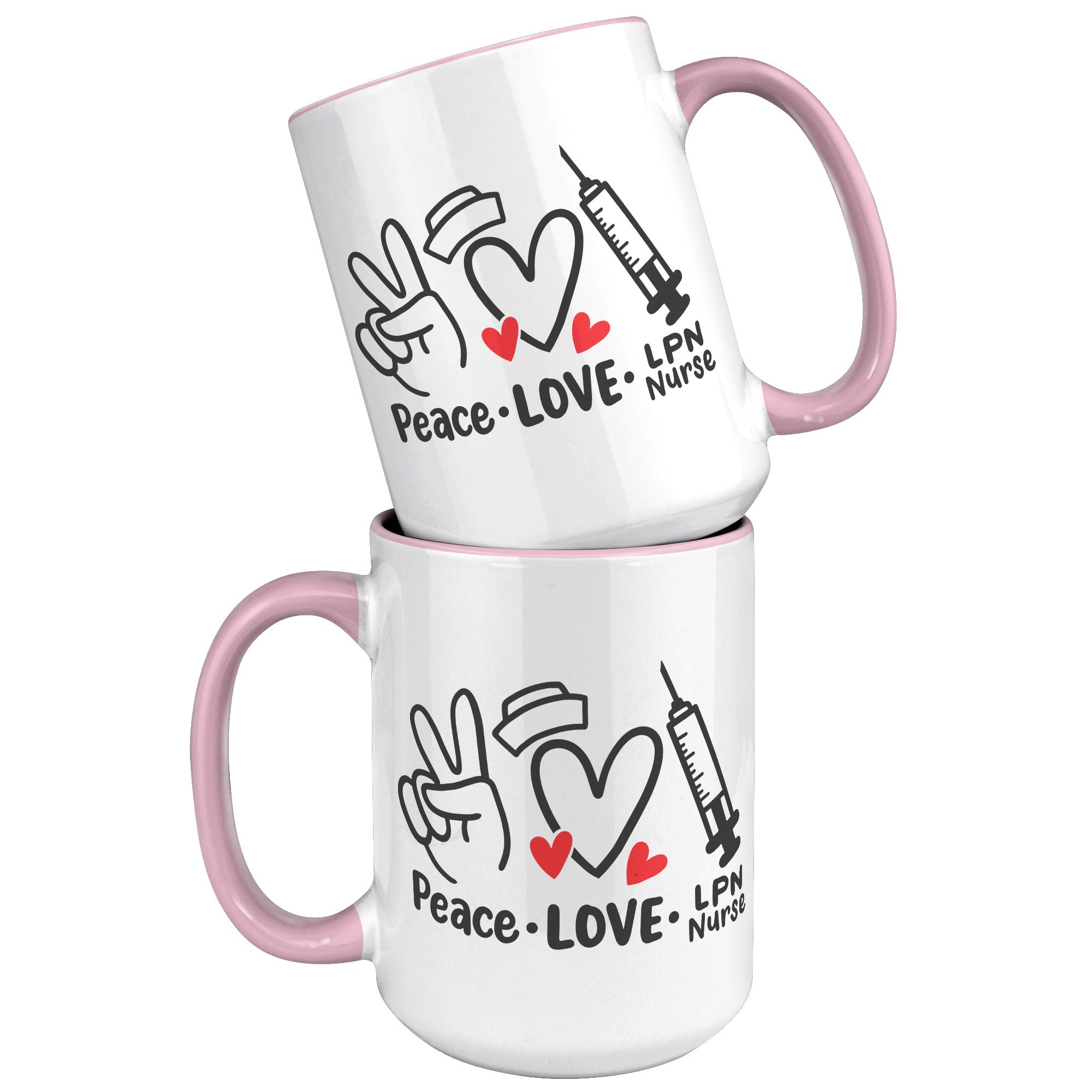 15 oz 'Peace Love LPN Nurse' Accent Mug with Peace Sign, Heart, and Needle - Perfect Gift for LPN Nurses