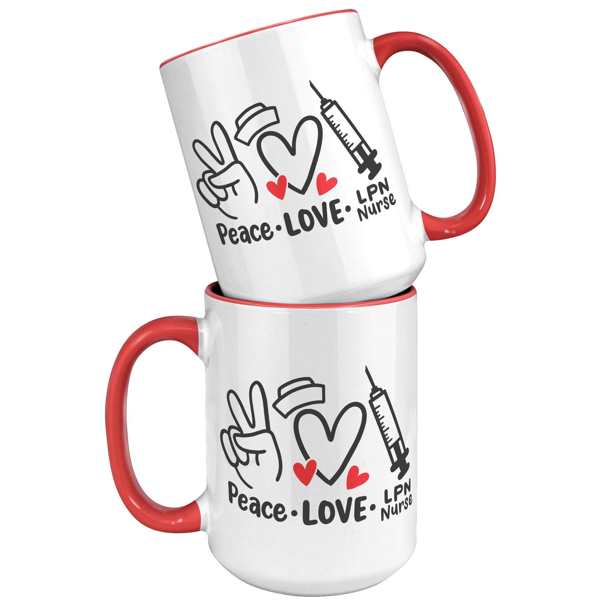 15 oz 'Peace Love LPN Nurse' Accent Mug with Peace Sign, Heart, and Needle - Perfect Gift for LPN Nurses
