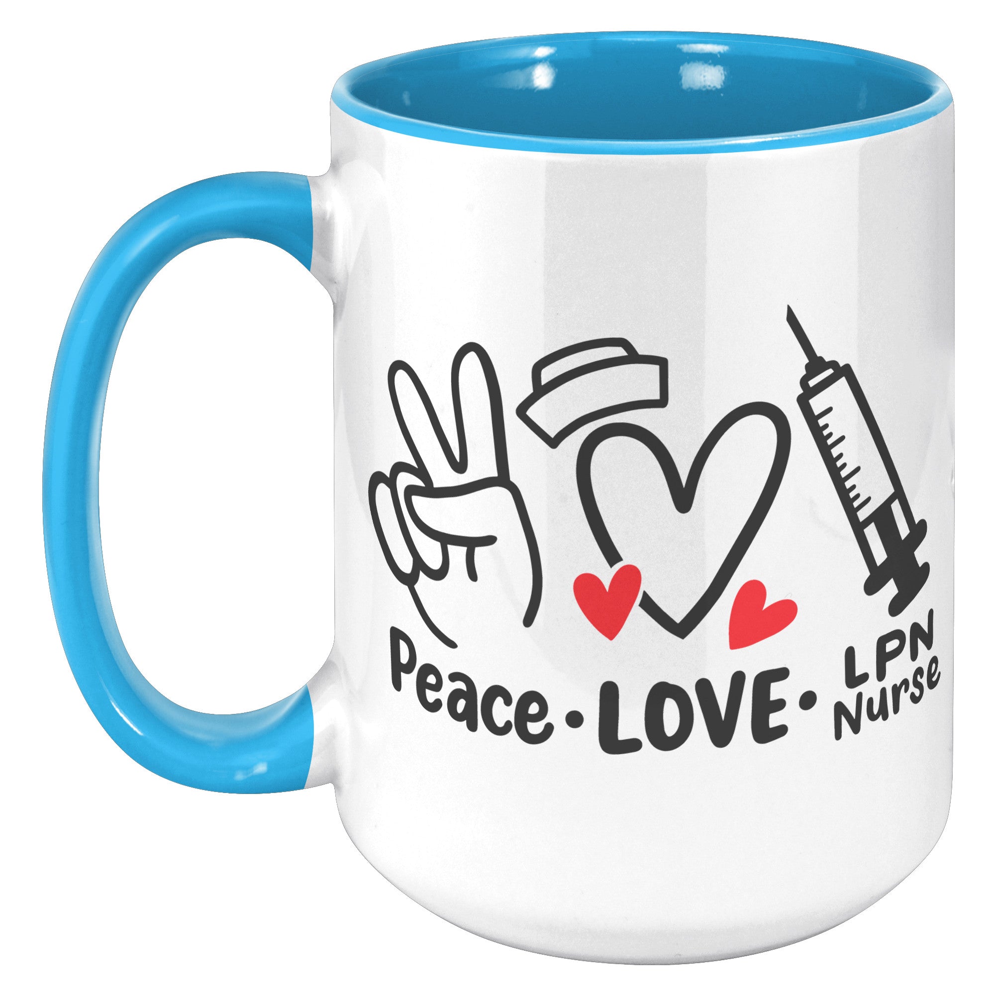 15 oz 'Peace Love LPN Nurse' Accent Mug with Peace Sign, Heart, and Needle - Perfect Gift for LPN Nurses