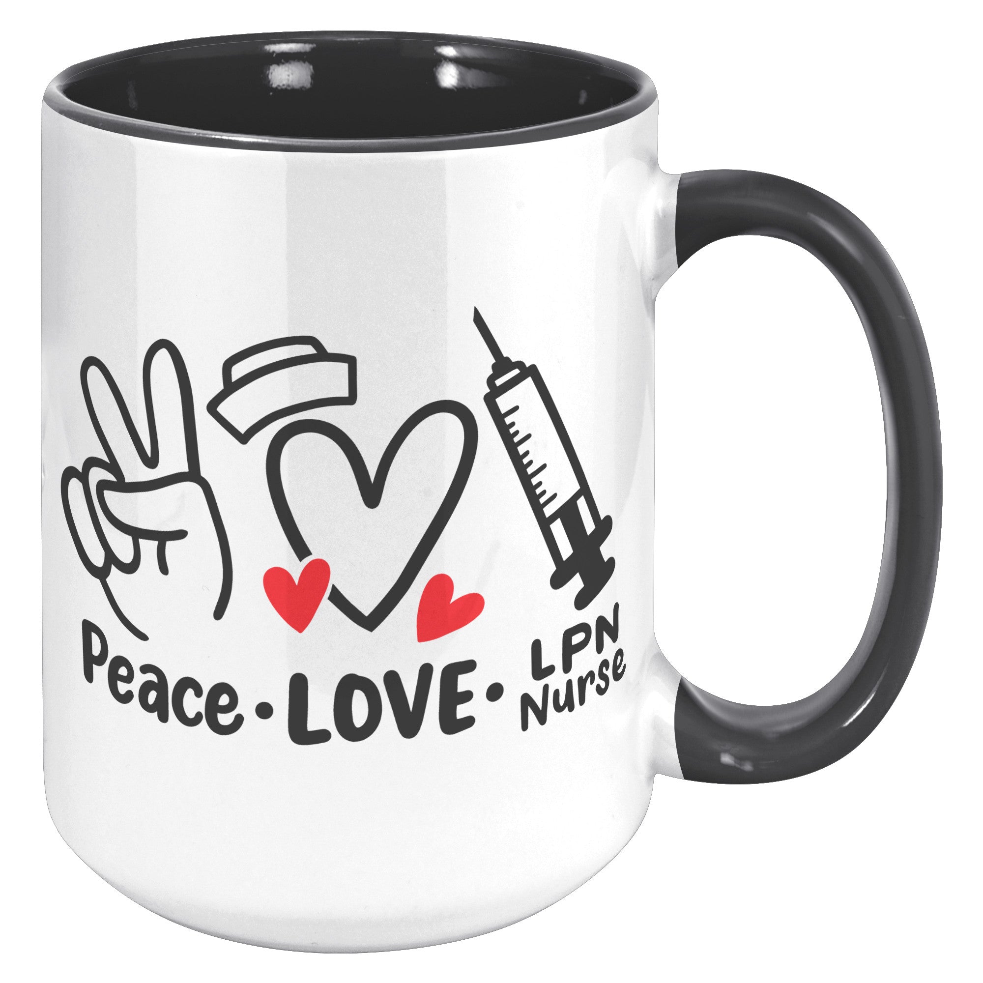 15 oz 'Peace Love LPN Nurse' Accent Mug with Peace Sign, Heart, and Needle - Perfect Gift for LPN Nurses