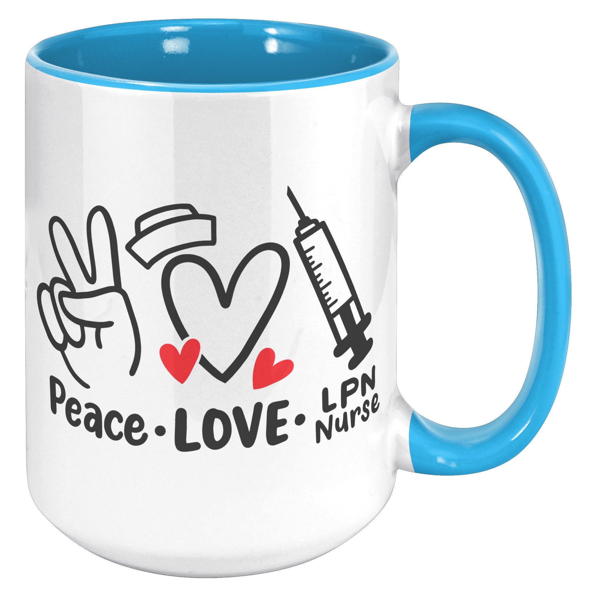 15 oz 'Peace Love LPN Nurse' Accent Mug with Peace Sign, Heart, and Needle - Perfect Gift for LPN Nurses