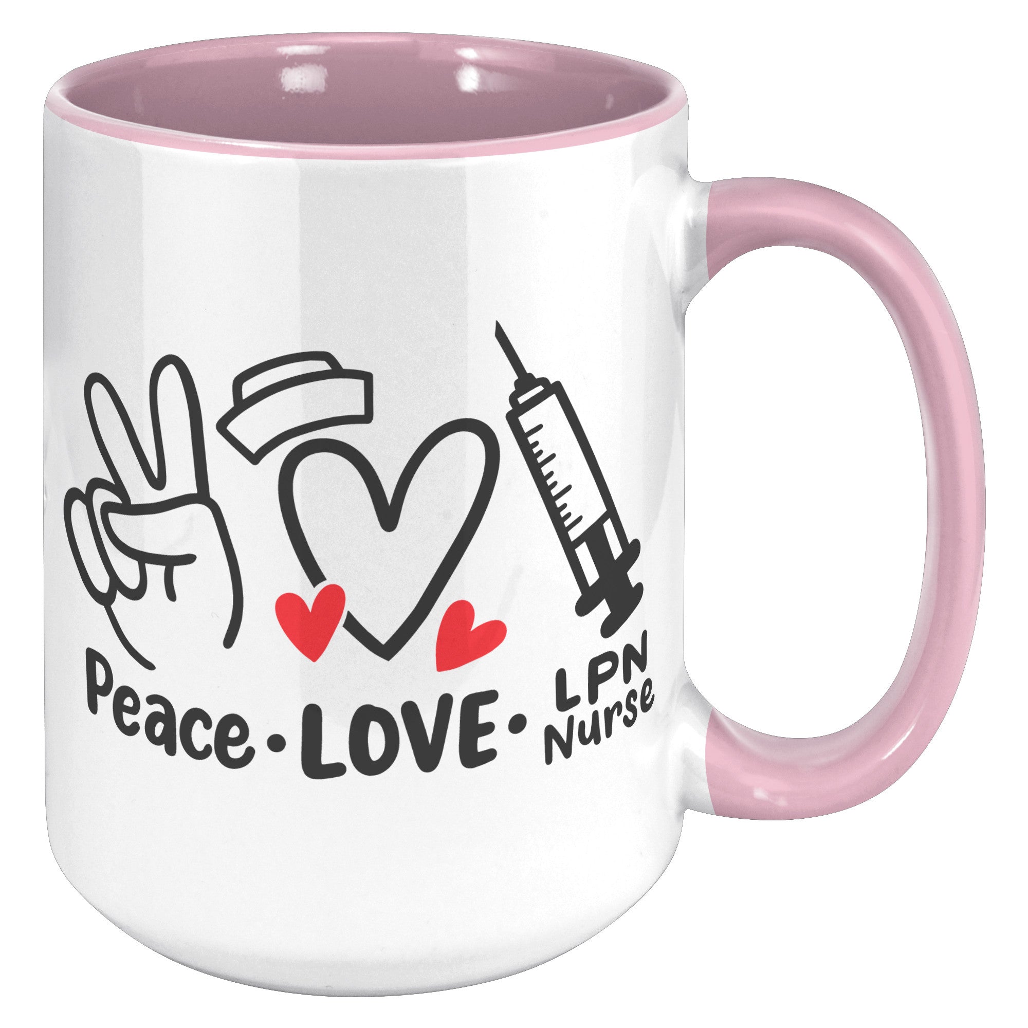15 oz 'Peace Love LPN Nurse' Accent Mug with Peace Sign, Heart, and Needle - Perfect Gift for LPN Nurses