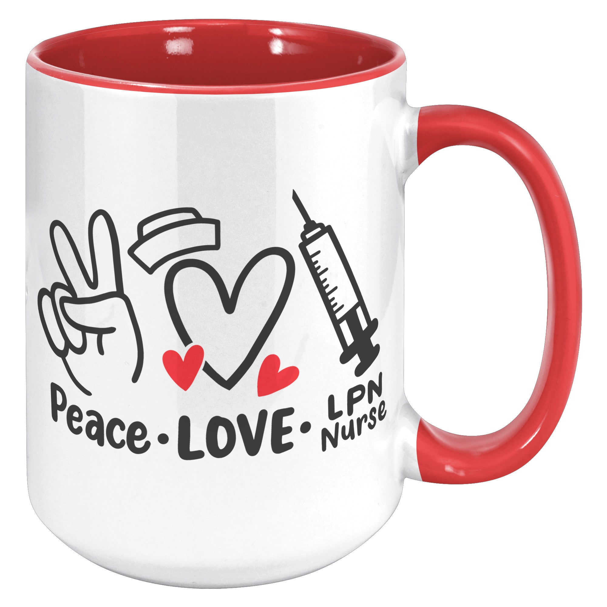 15 oz 'Peace Love LPN Nurse' Accent Mug with Peace Sign, Heart, and Needle - Perfect Gift for LPN Nurses