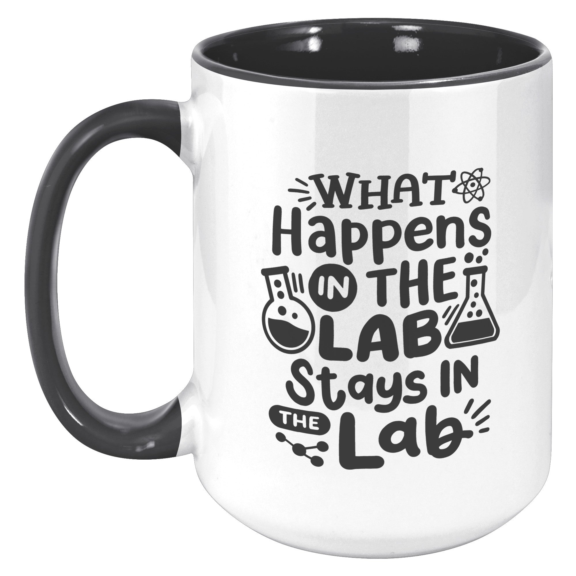 15 oz 'What Happens in the Lab Stays in the Lab' Accent Mug with Lab Vial Design - Perfect for Science Enthusiasts