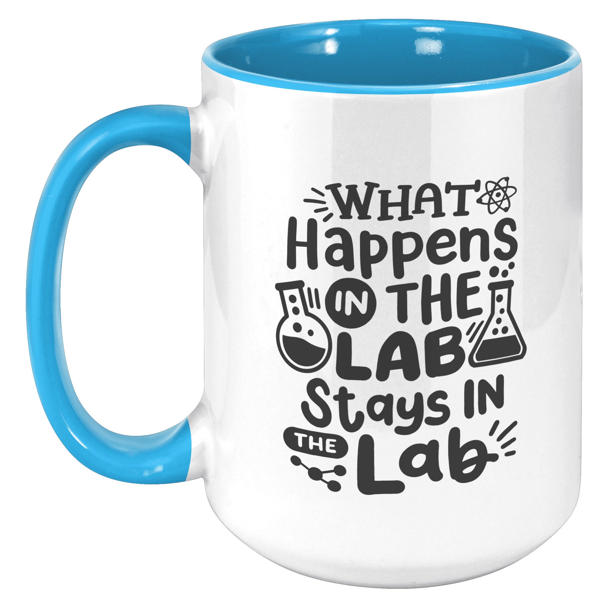 15 oz 'What Happens in the Lab Stays in the Lab' Accent Mug with Lab Vial Design - Perfect for Science Enthusiasts