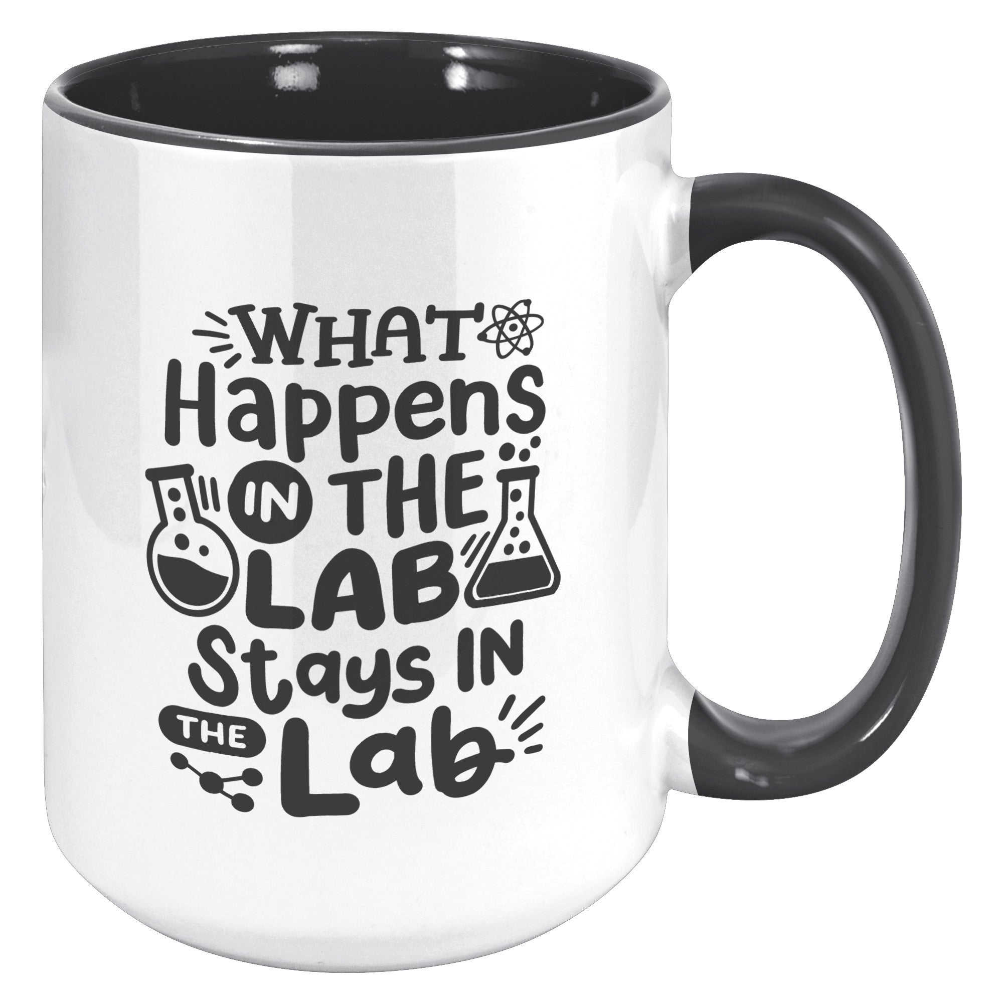 15 oz 'What Happens in the Lab Stays in the Lab' Accent Mug with Lab Vial Design - Perfect for Science Enthusiasts