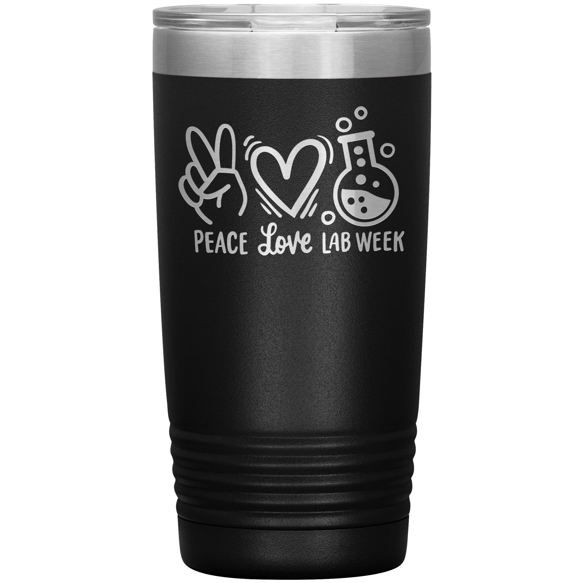 20 oz Insulated Tumbler - Peace, Love, Lab Week Design - Celebrate with Scientific Style!