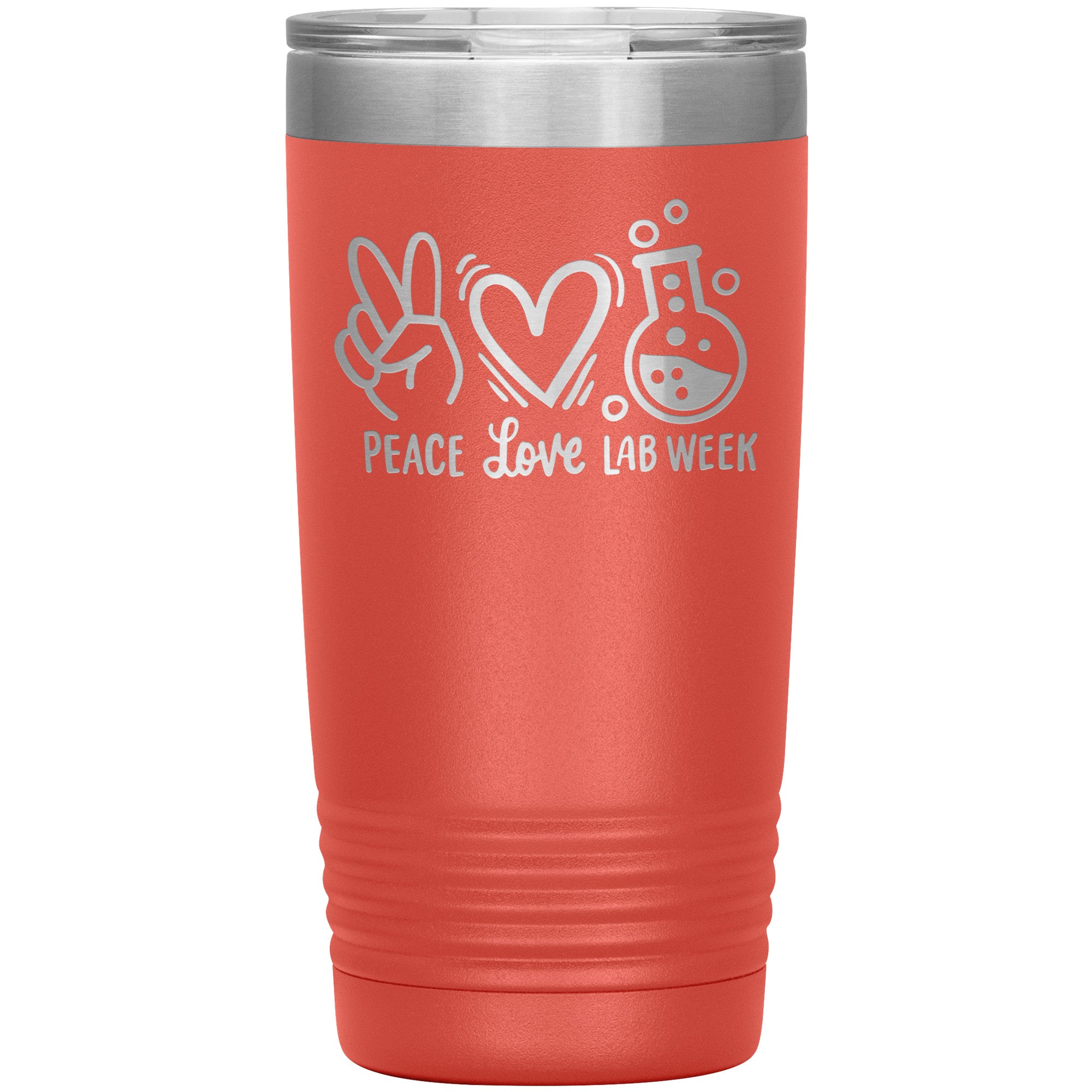 20 oz Insulated Tumbler - Peace, Love, Lab Week Design - Celebrate with Scientific Style!