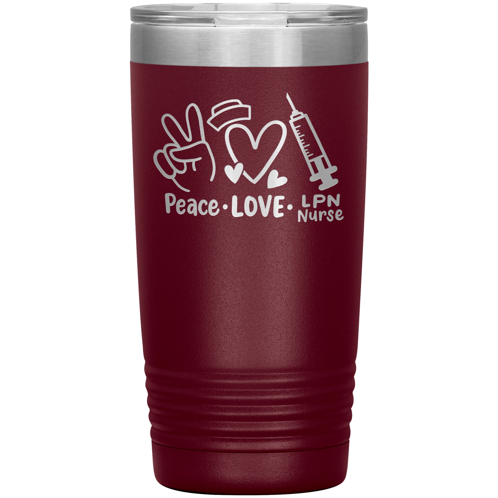 20 oz Insulated Tumbler - Peace, Love, LPN Nurse - Sip in Nursing Harmony!