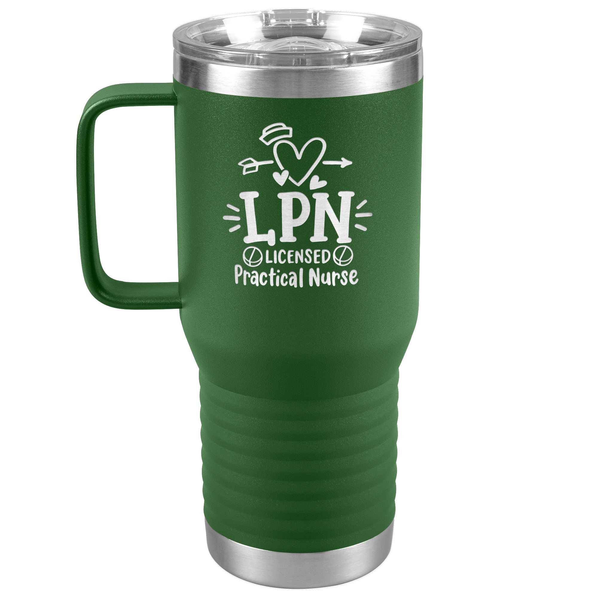 20 oz Travel Tumbler - 'Licensed Practical Nurse' with Heart, Nurse's Hat, and Pills - Sip in Nursing Excellence!