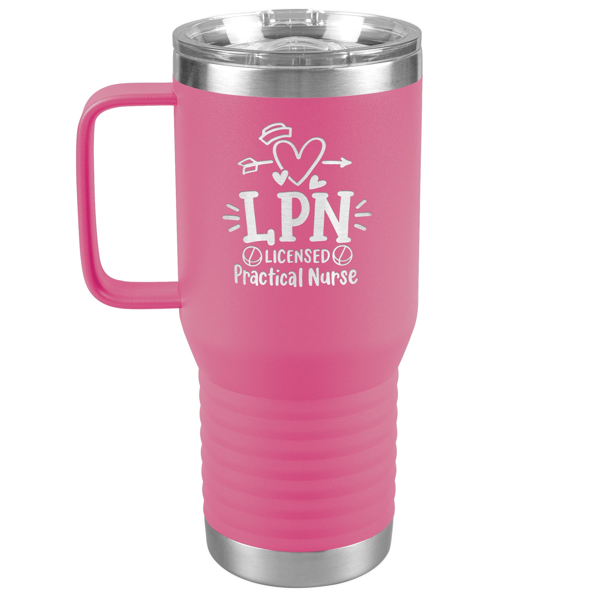 20 oz Travel Tumbler - 'Licensed Practical Nurse' with Heart, Nurse's Hat, and Pills - Sip in Nursing Excellence!