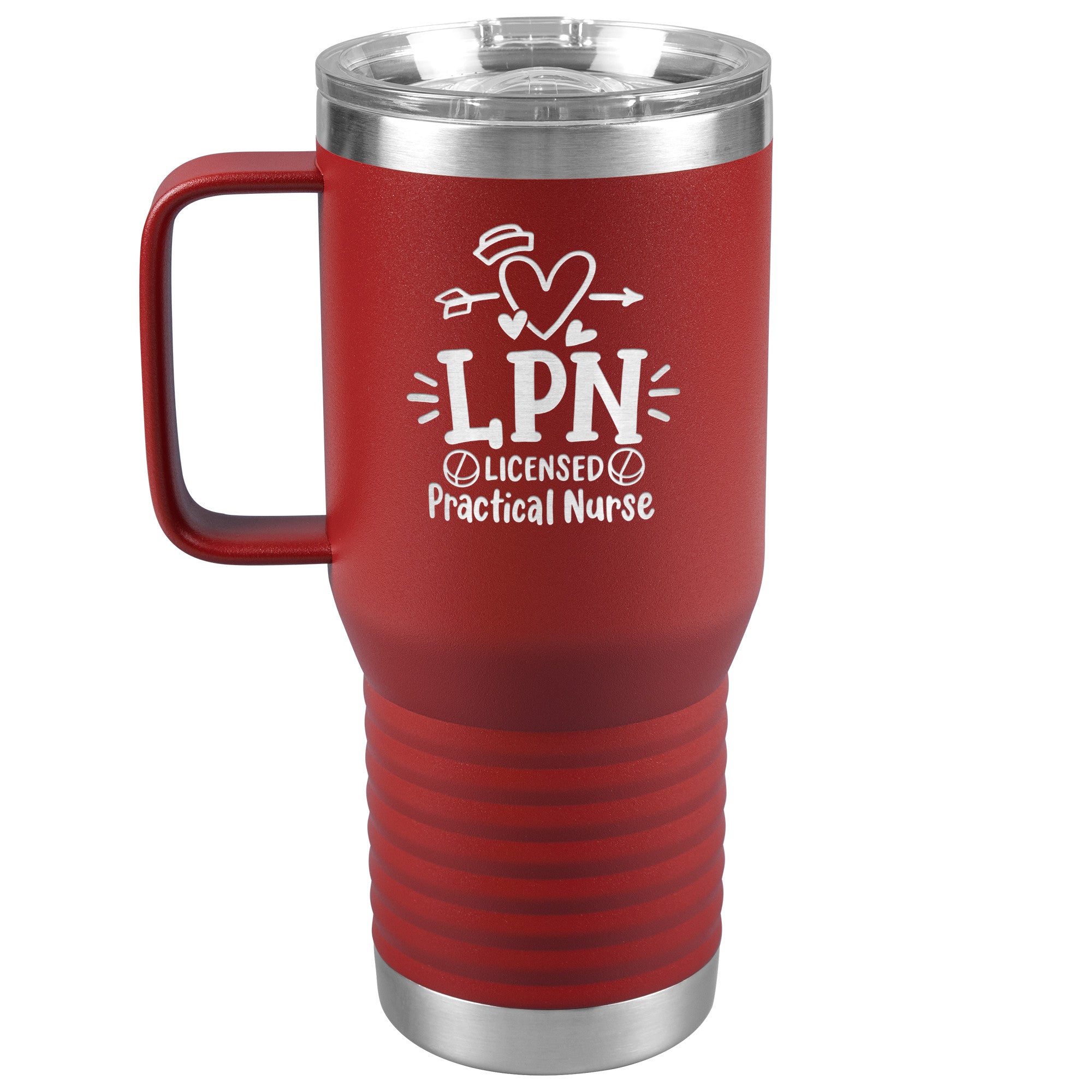 20 oz Travel Tumbler - 'Licensed Practical Nurse' with Heart, Nurse's Hat, and Pills - Sip in Nursing Excellence!