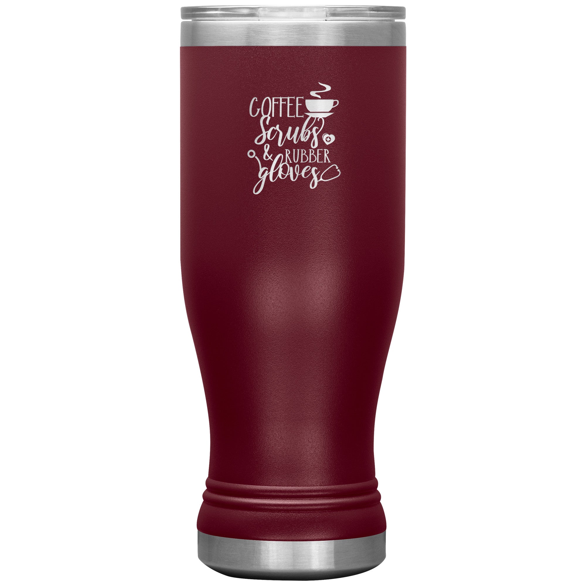 20oz BOHO Insulated Tumbler with "Coffee, Scrubs, and Rubber Gloves" Design – Perfect for Healthcare Professionals