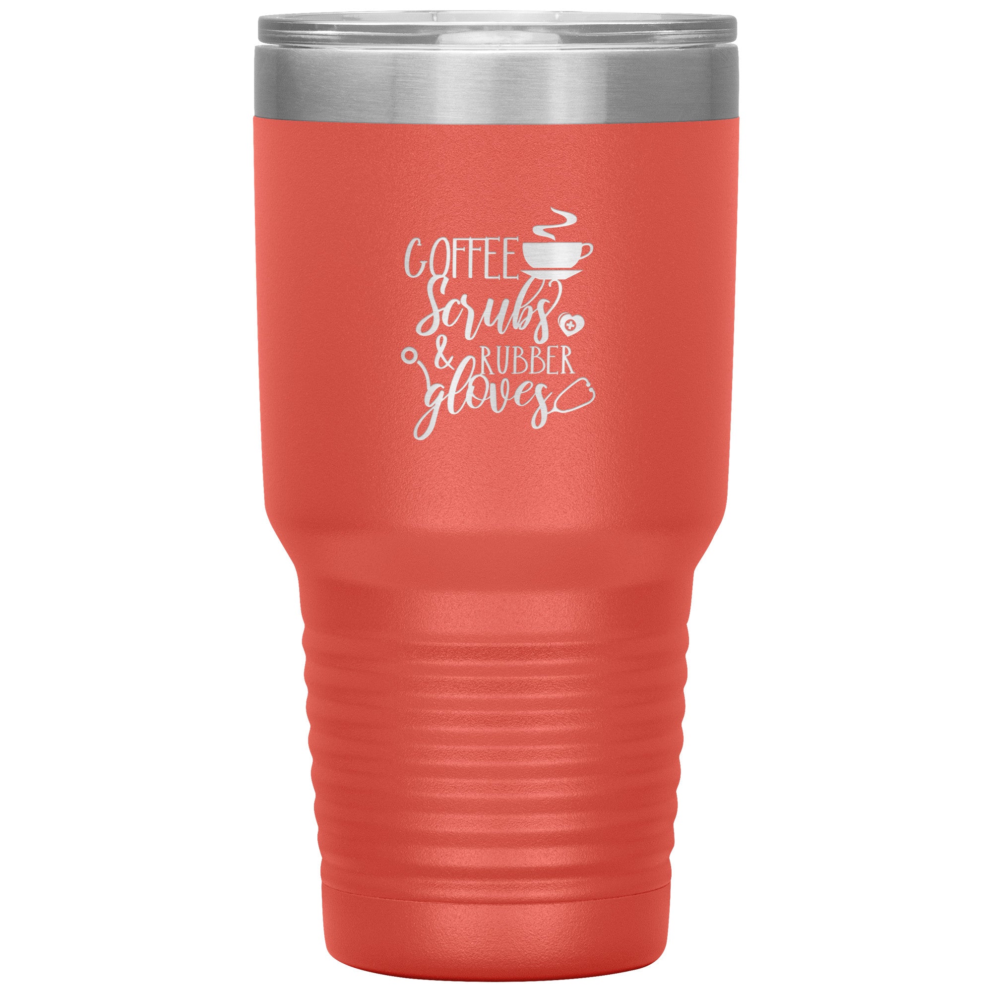 30oz Insulated Tumbler - Coffee, Scrubs, and Rubber Gloves Design