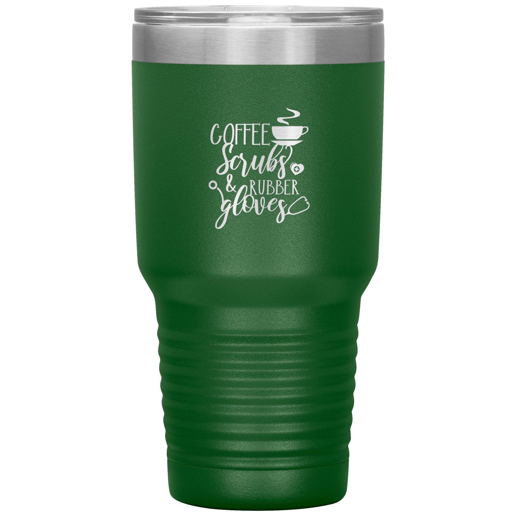 30oz Insulated Tumbler - Coffee, Scrubs, and Rubber Gloves Design