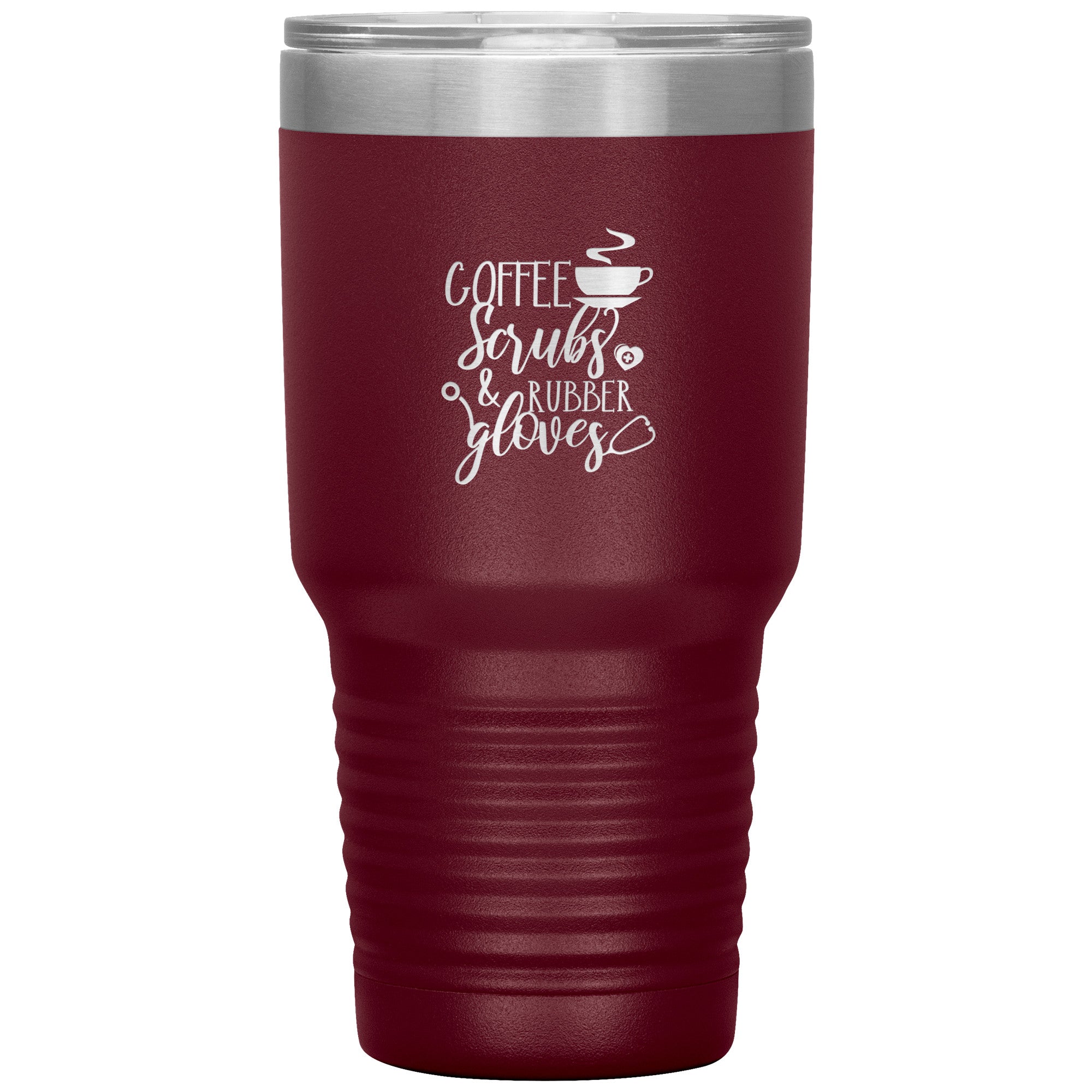 30oz Insulated Tumbler - Coffee, Scrubs, and Rubber Gloves Design