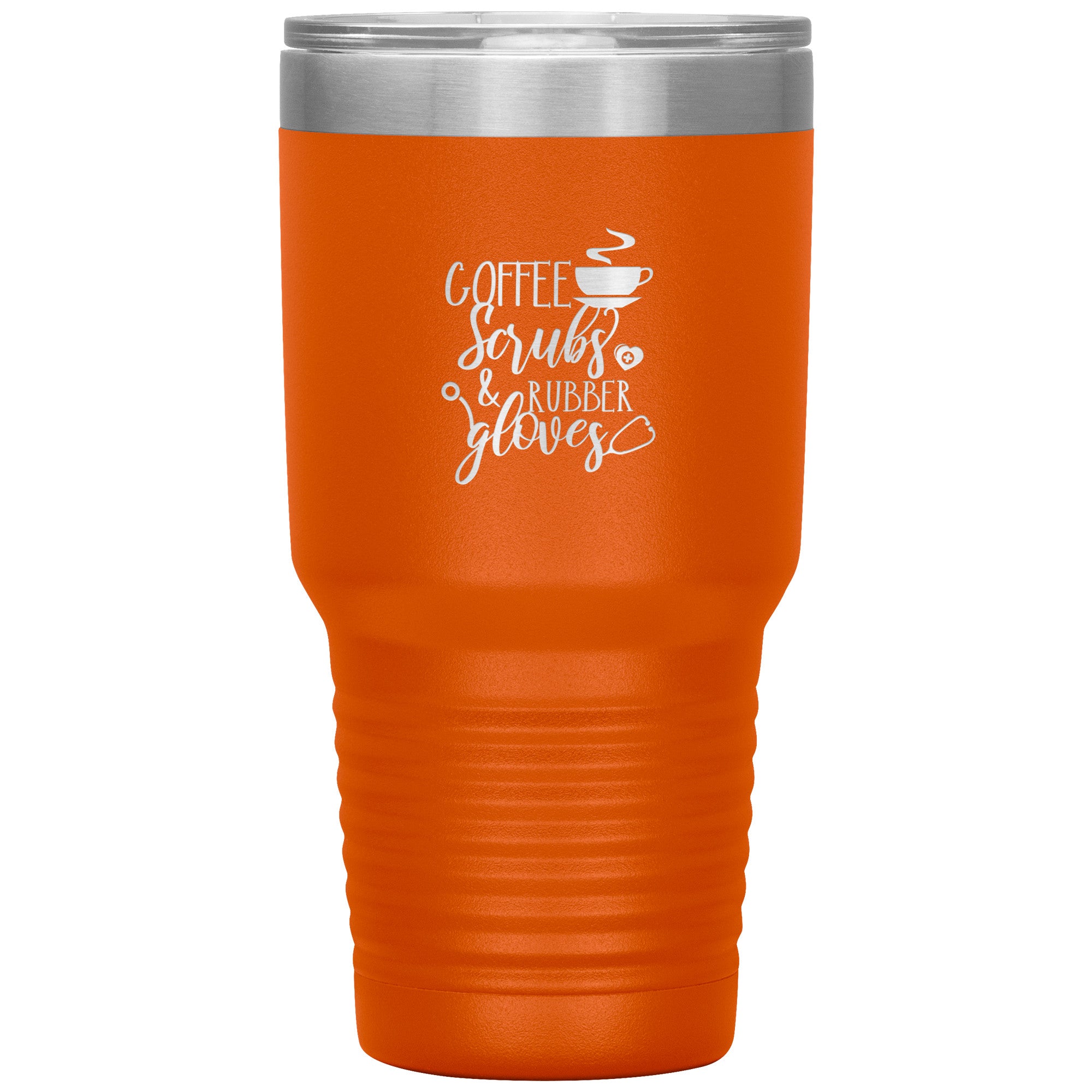 30oz Insulated Tumbler - Coffee, Scrubs, and Rubber Gloves Design
