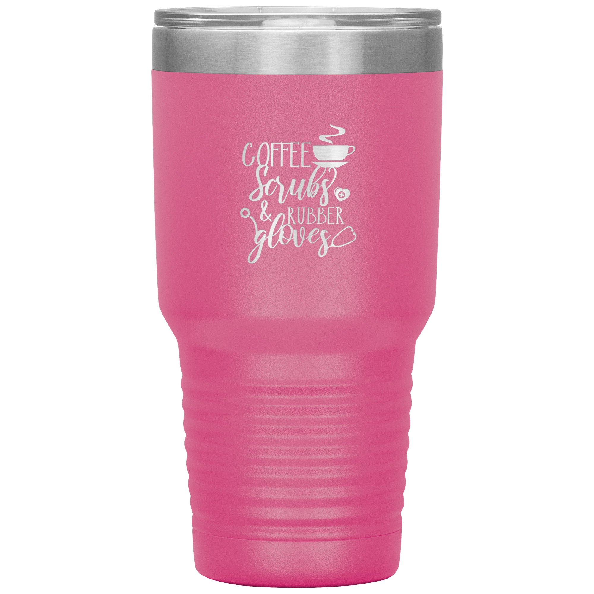 30oz Insulated Tumbler - Coffee, Scrubs, and Rubber Gloves Design
