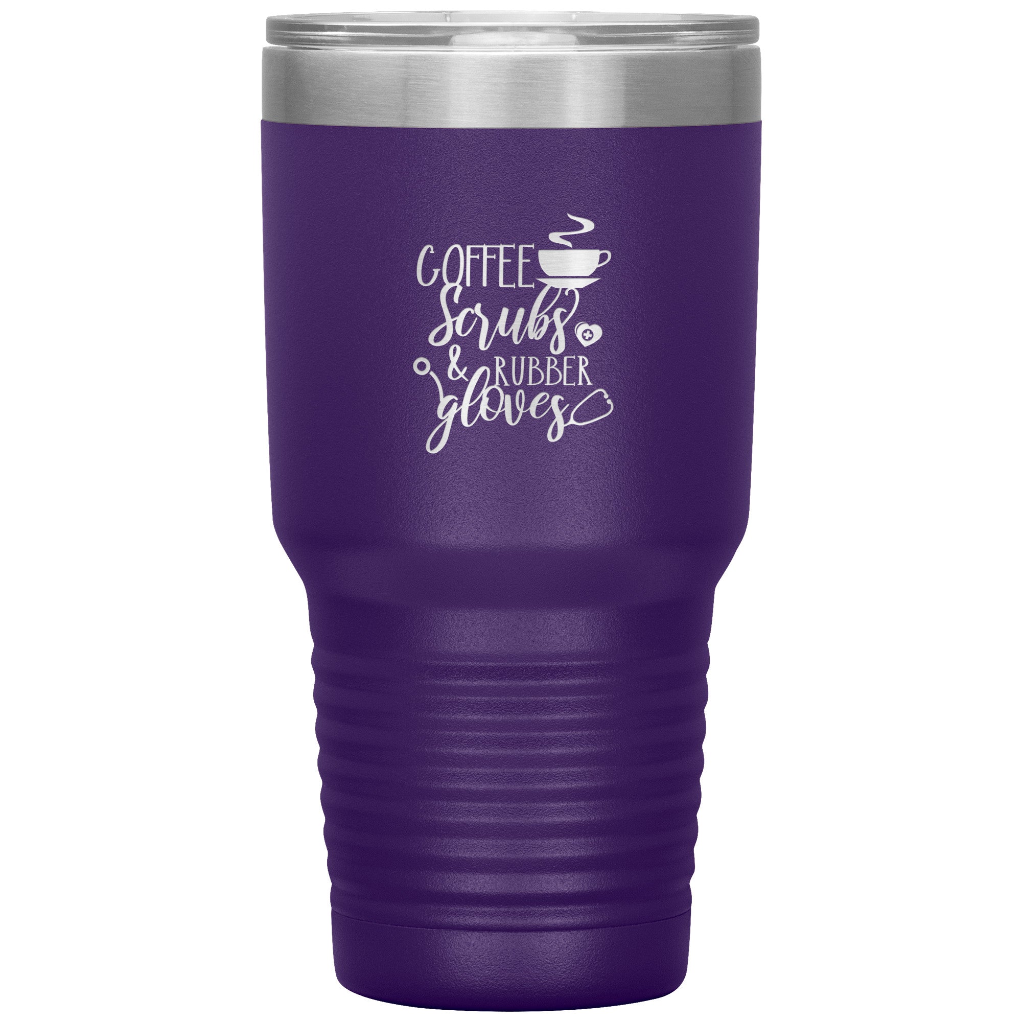 30oz Insulated Tumbler - Coffee, Scrubs, and Rubber Gloves Design