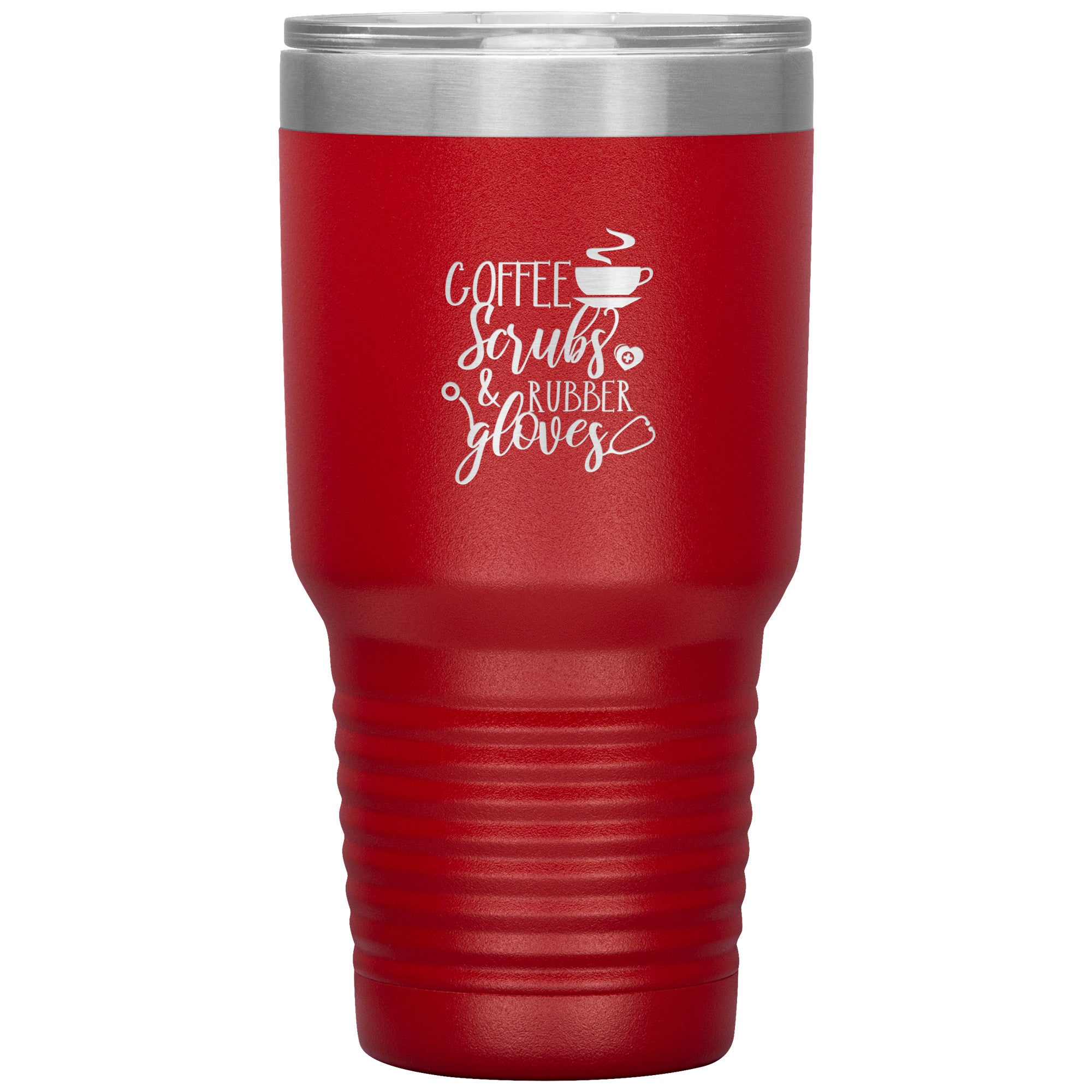 30oz Insulated Tumbler - Coffee, Scrubs, and Rubber Gloves Design